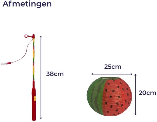 Lampion Watermeloen - Incl. Lampionstok met lichtje - 24x20cm groot - Papier - Rood en Groen - Sint Maarten - Lampionnen Optocht — afbeelding 4
