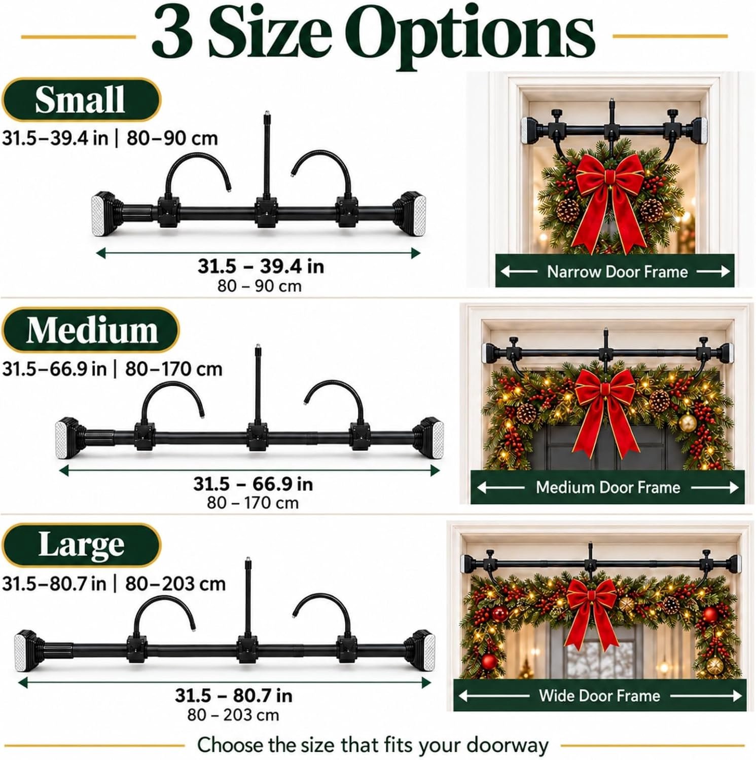 Kranshanger - Kerstkrans deurhaak - Adjustable Garland Hanger for Front Door - 80-170cm - Metalen Feestdecoratie Houder voor Kerstkrans en Halloween - Geen Schroeven of Boren Nodig – foto 6