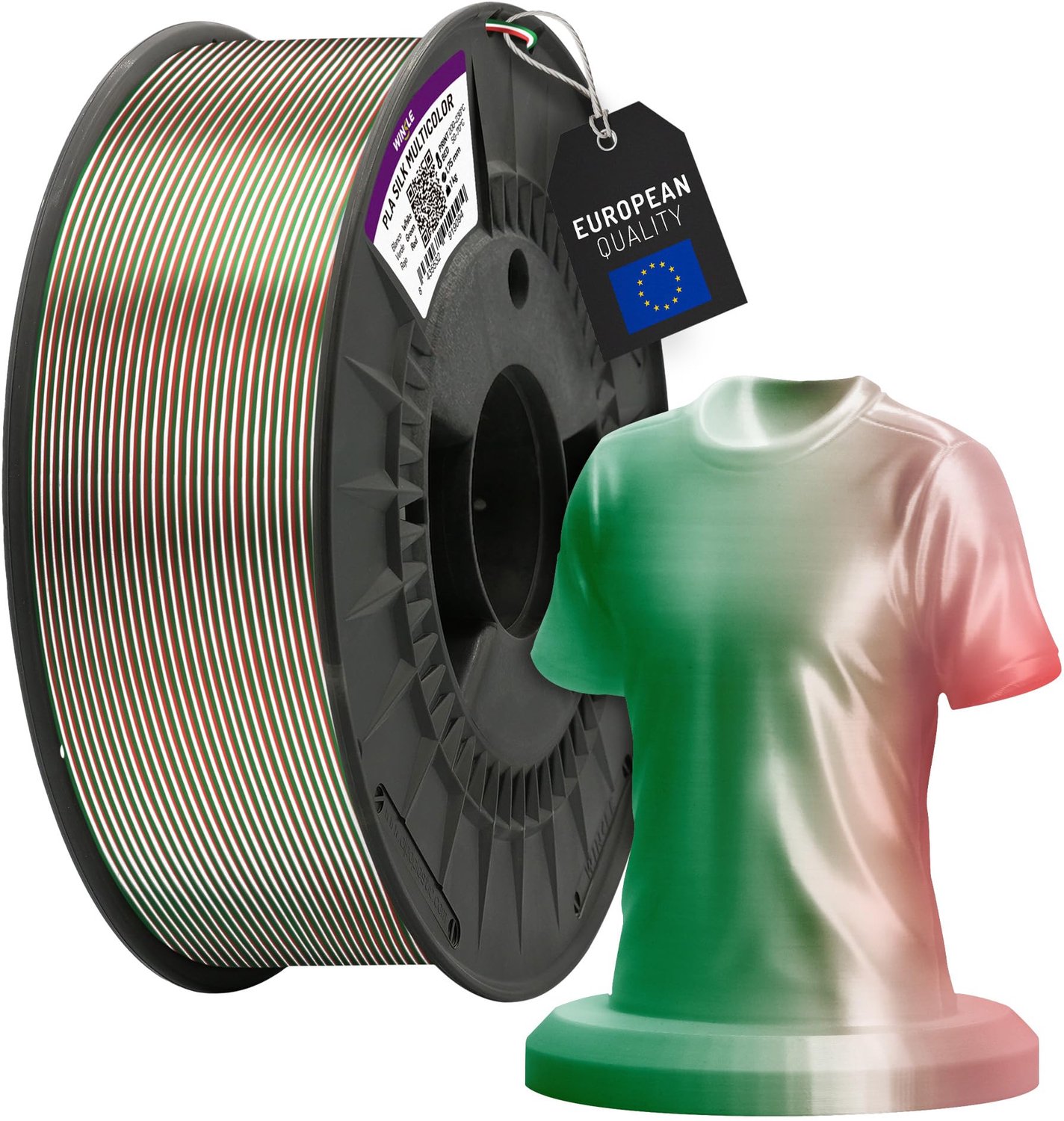 Winkle PLA Silk 3D Filament - Filament voor 3D printer - Hoge Nauwkeurigheid - Groen/Wit/Rood - Ø 1,75 mm - 1 kg