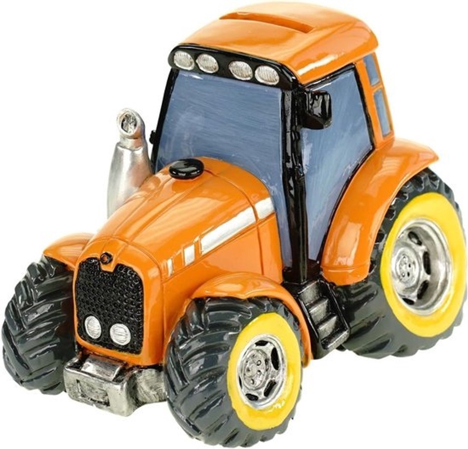 Spaarpot Tractor - Boerderijfiguur - Geld Sparen - Art-decostijl - 13x13x16 cm - Oranje