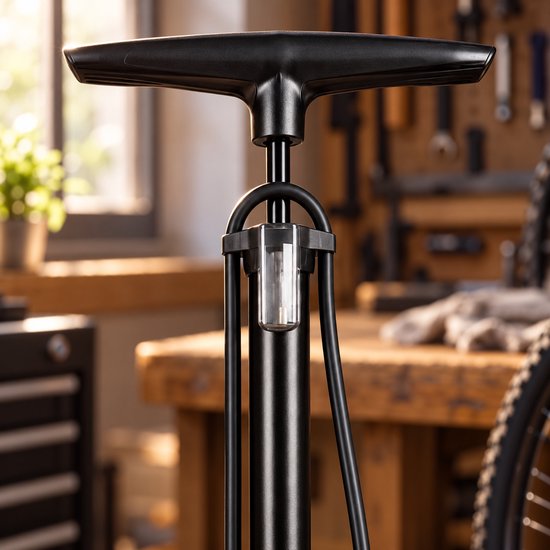 Fietspomp met Manometer - 11 Bar - Slang 95 cm - Dubbele Pompkop - Zwart — afbeelding 3