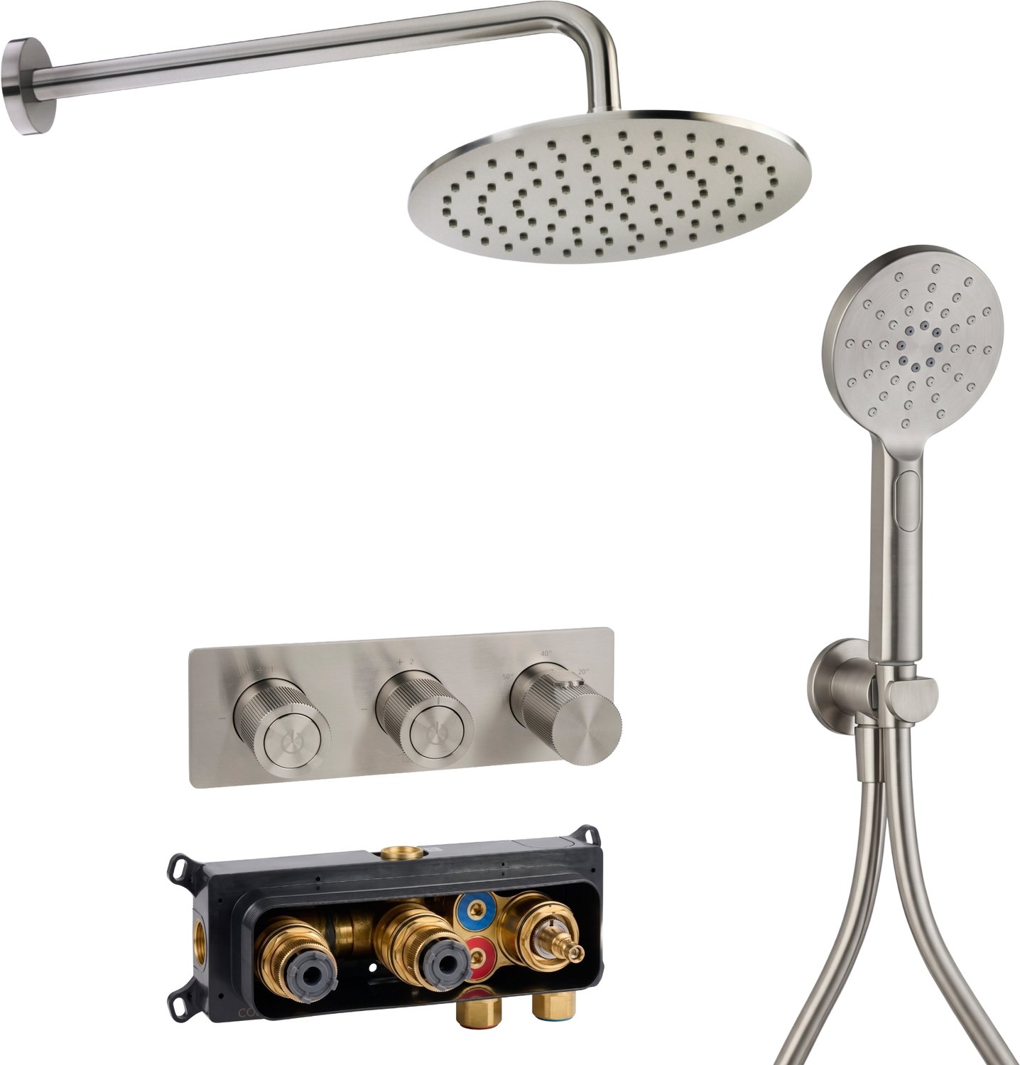 Ben Engraved Line inbouw regendoucheset slim 3-greeps met 4 straalsoorten RVS-look
