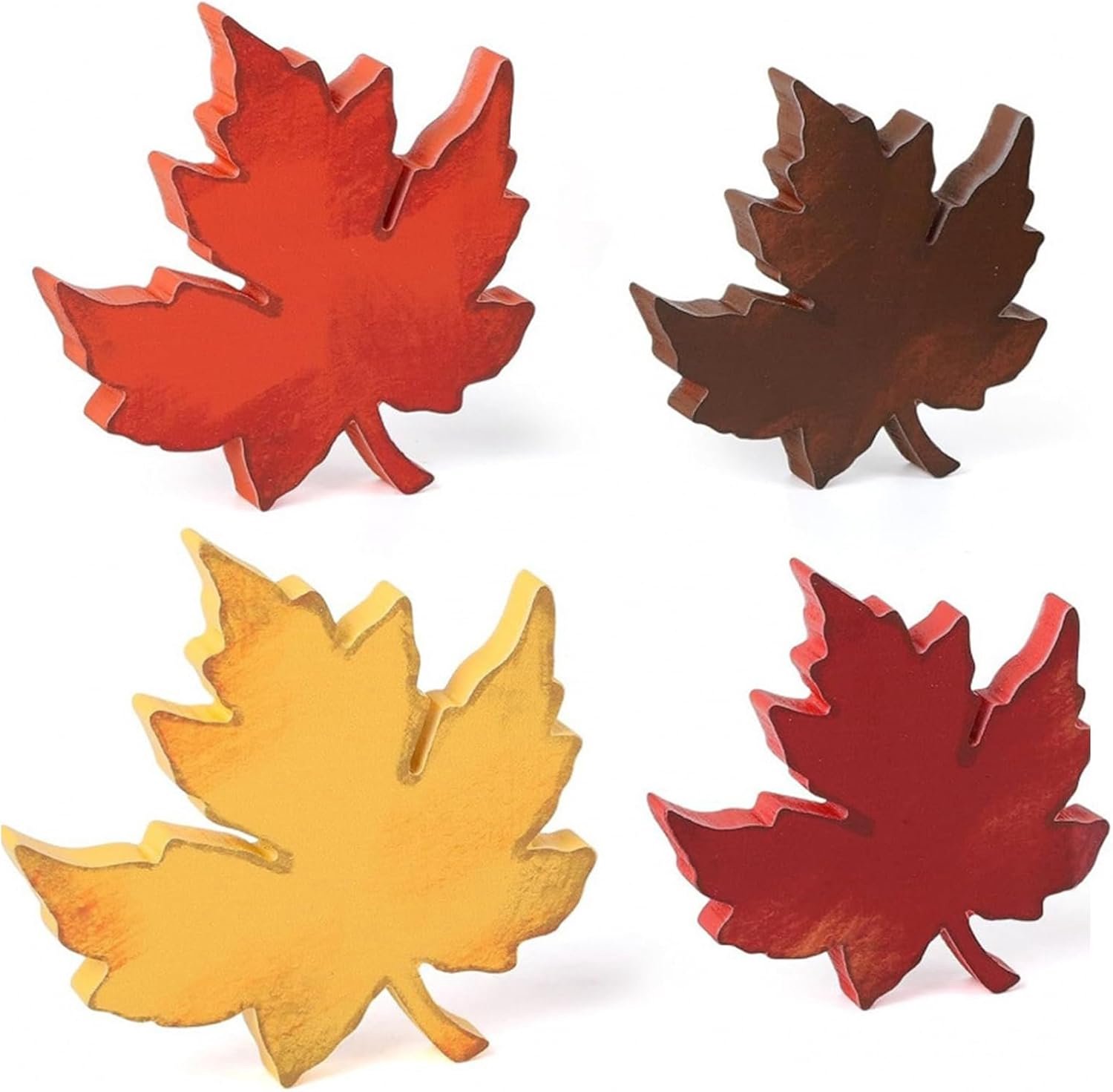 Herfstdecoratie binnen - 4-delige set - houten vintage bladeren - warme herfst sfeer - ServiceTopper