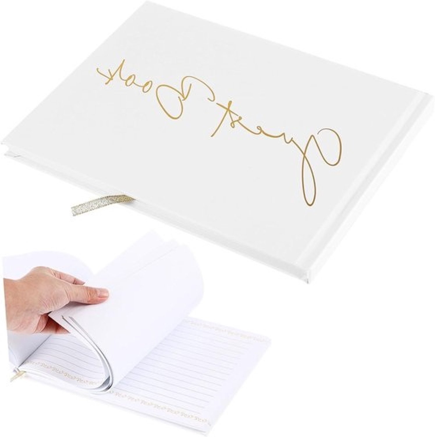 Gastenboek voor bruiloft - Herinneringenalbum - Gebeurtenissen vastleggen - Gouden folieprint - 23.5 x 17.8 cm - Wit