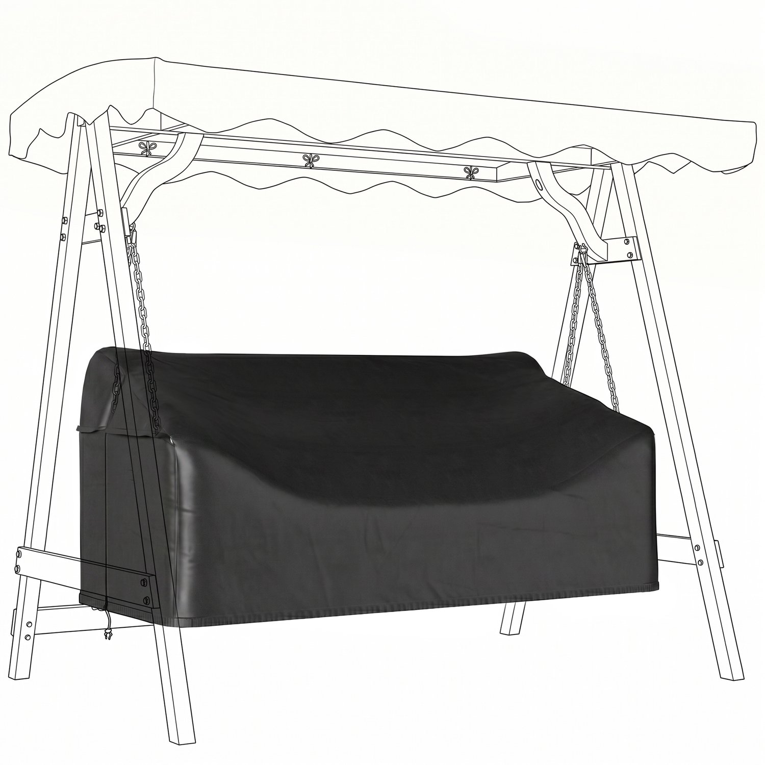 Sunona Beschermhoes voor 3-zits schommelbank - Met ritssluiting en koord - 185 x 76 x 81 cm - Zwart