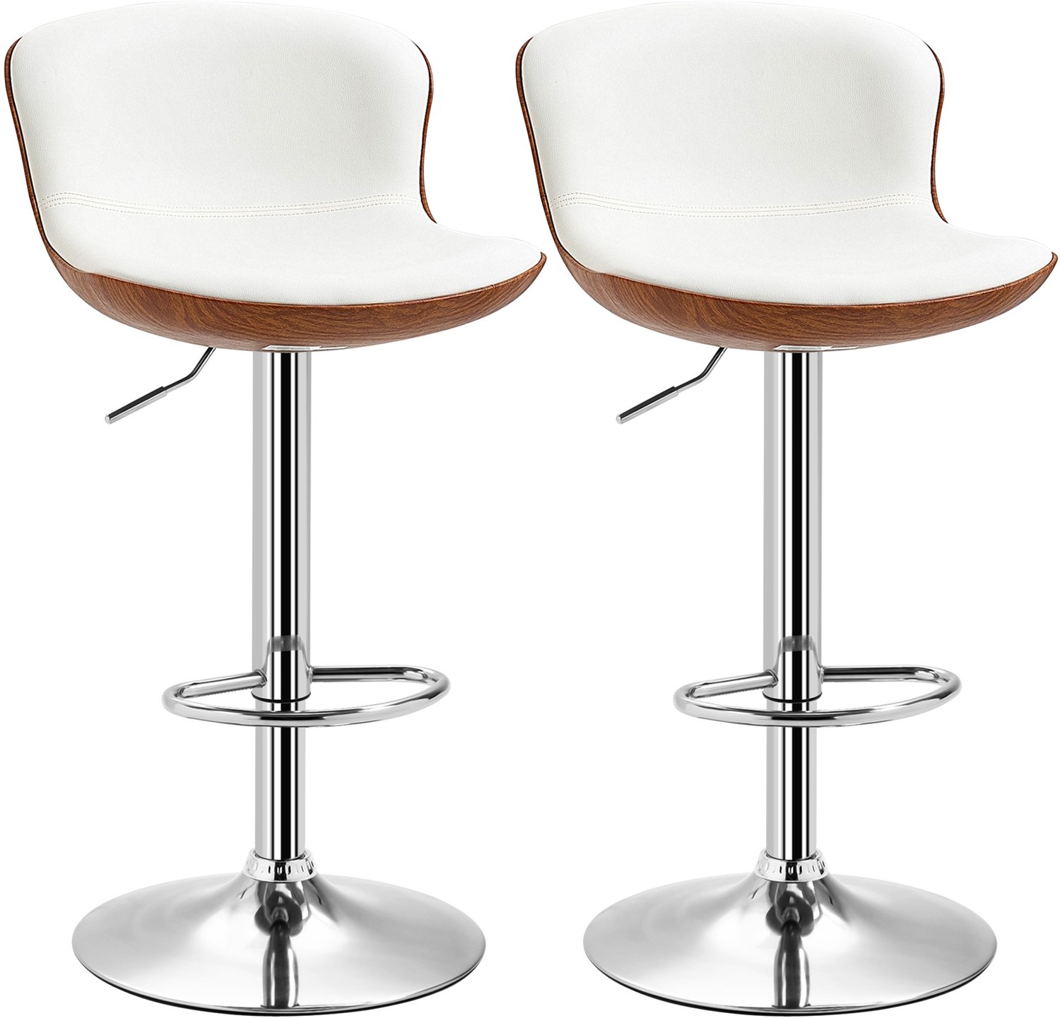 Homona Barkrukken - Set van 2 - In hoogte verstelbaar en 360° draaibaar - Met voetensteun en antislipvoet - 46 x 50 x 85-106 cm - Crèmewit