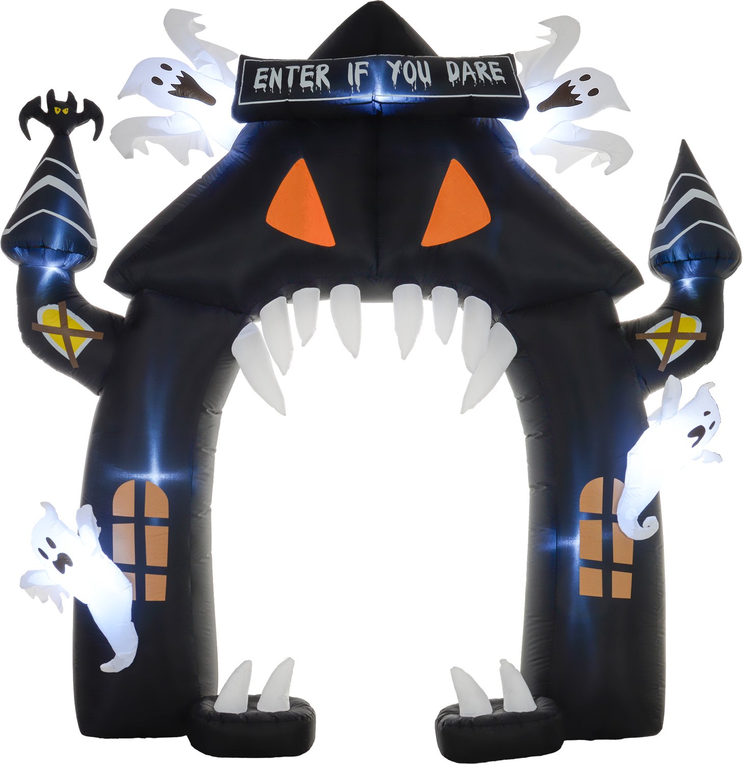 Sunona Opblaasbare Halloween-boog met 4 geesten en LED-verlichting - Voor binnen en buiten - 300 x 76 x 300 cm - Zwart