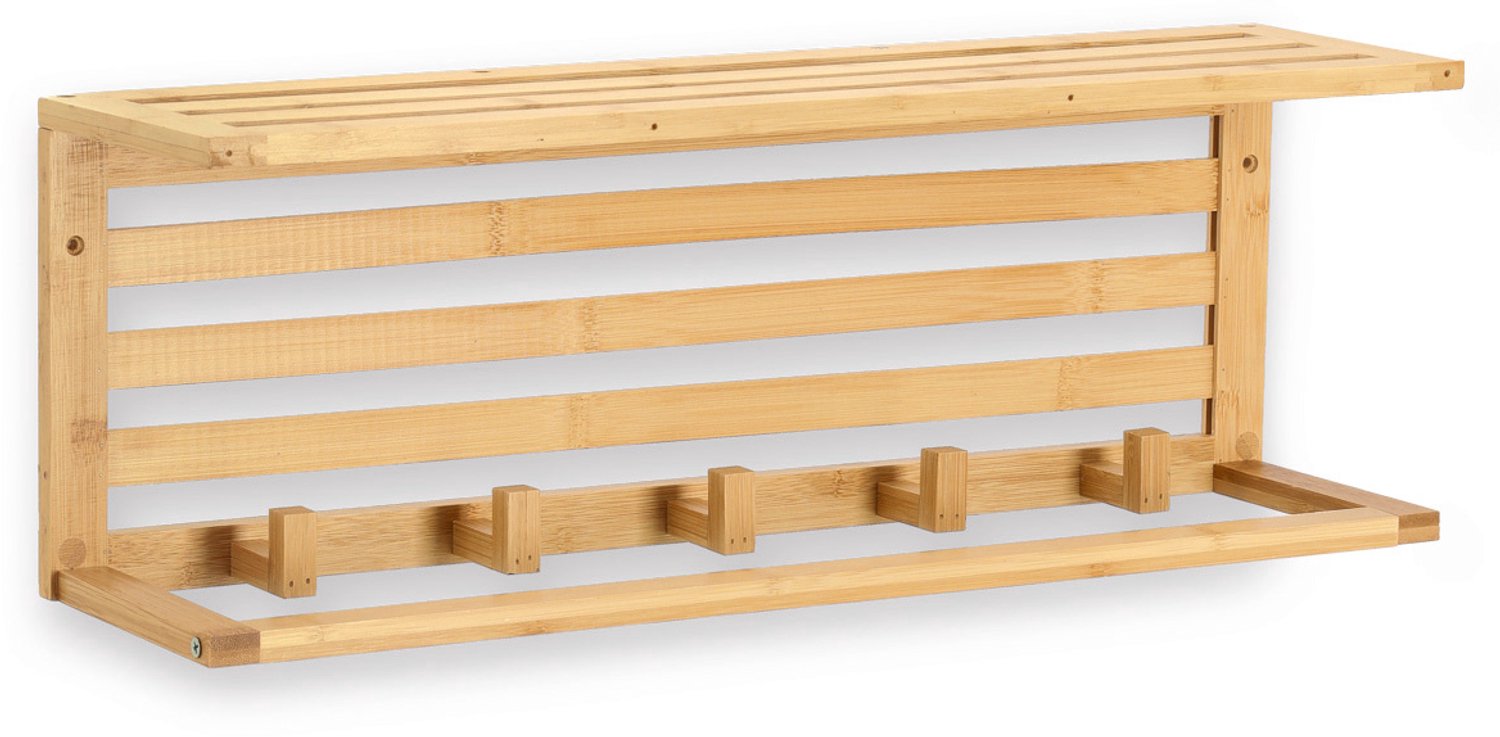 Kapstok - Bamboe wandplank met haken, 57 x 15 cm ZELLER