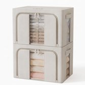 Opvouwbare opbergboxen - Opbergtas - Set van 2 - 66 liter per box - 50 x 40 x 33 cm - Kledingkast Organizer – Zichtvenster – Ritssluiting – Versterkte Handgrepen – Stapelbaar – Beddengoed & Verhuizing - Voor- en bovenopening - Kijkvensters - Beige