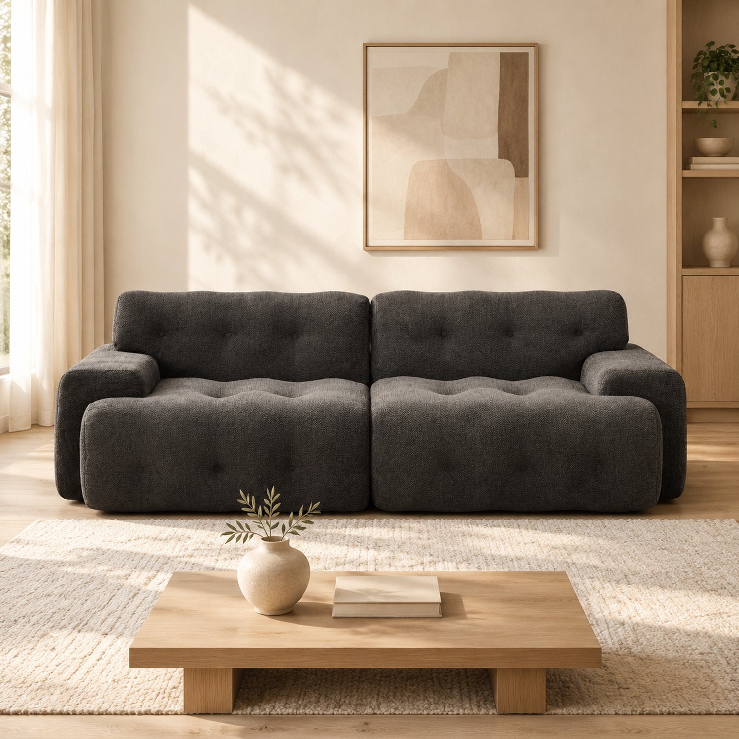 WUVRIE 2-zitsbank 224 cm - Chenille bekleding en brede armleuningen - Grijs