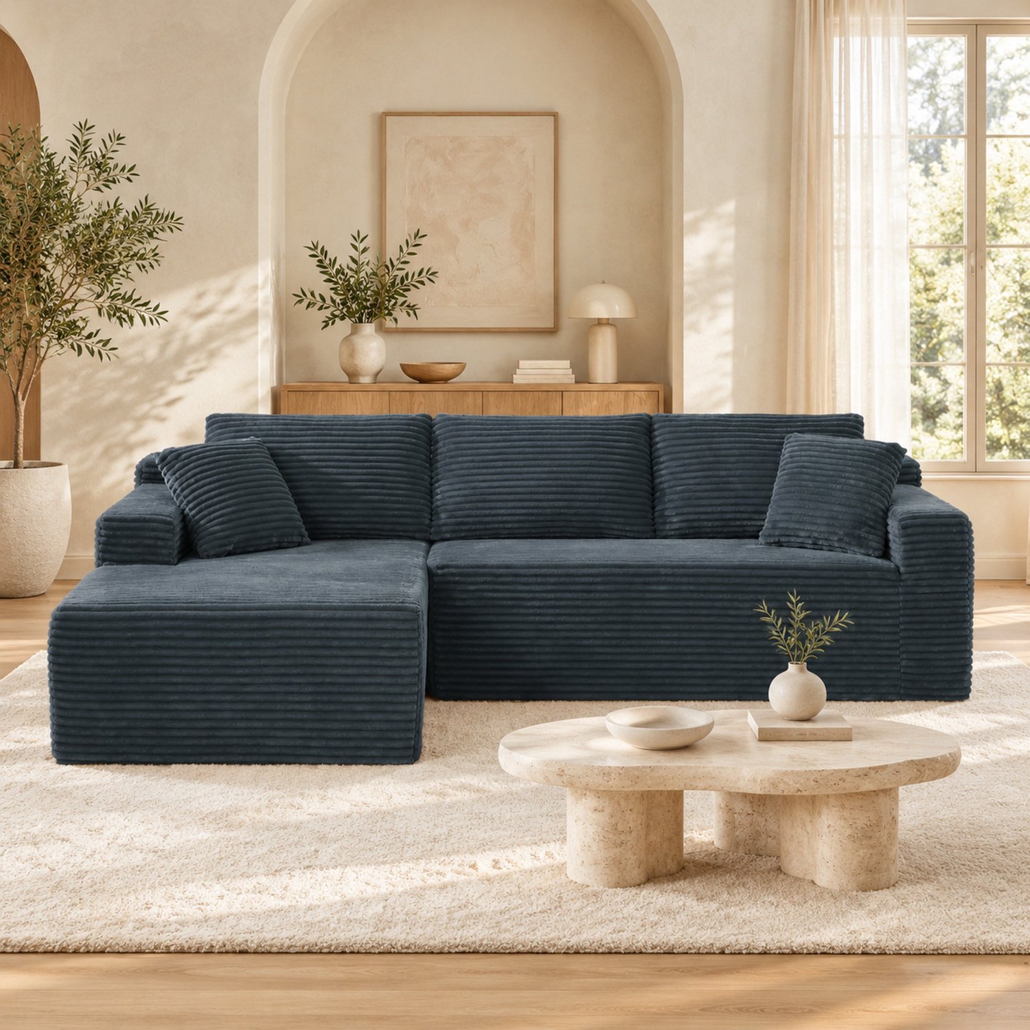WUVRIE Modulaire hoekbank 252,5 x 163 cm - 4 zitplaatsen en afneembare, wasbare hoes - Donkergrijs