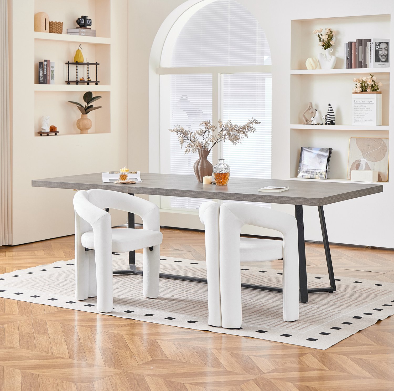 CHICFURN Eetkamerstoel - Met armleuningen - 2-delig - Beige Wit