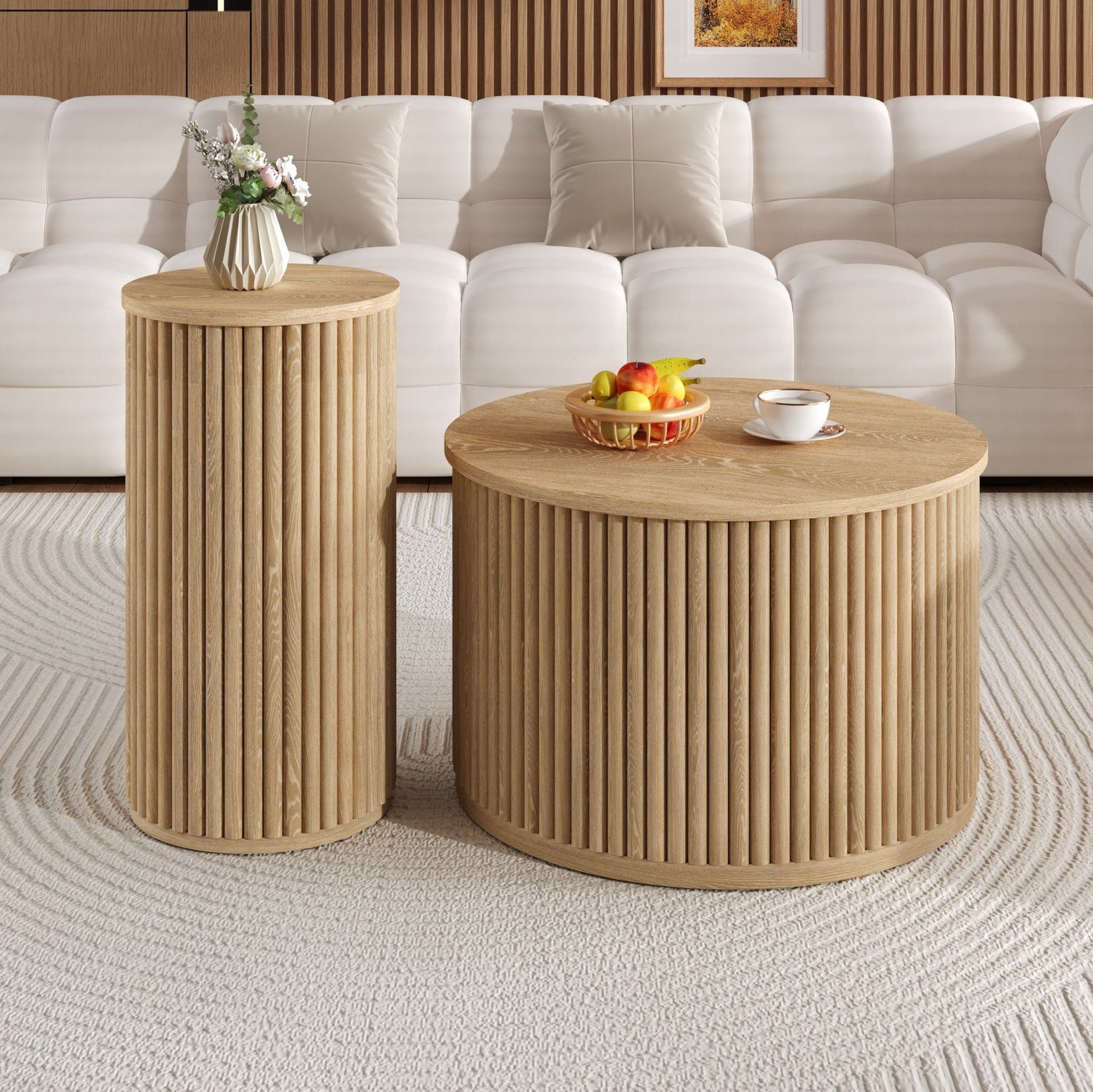 Maisentiel Ronde salontafelset 2-delig – Ø 60 cm – MDF – naturel Natuurlijk