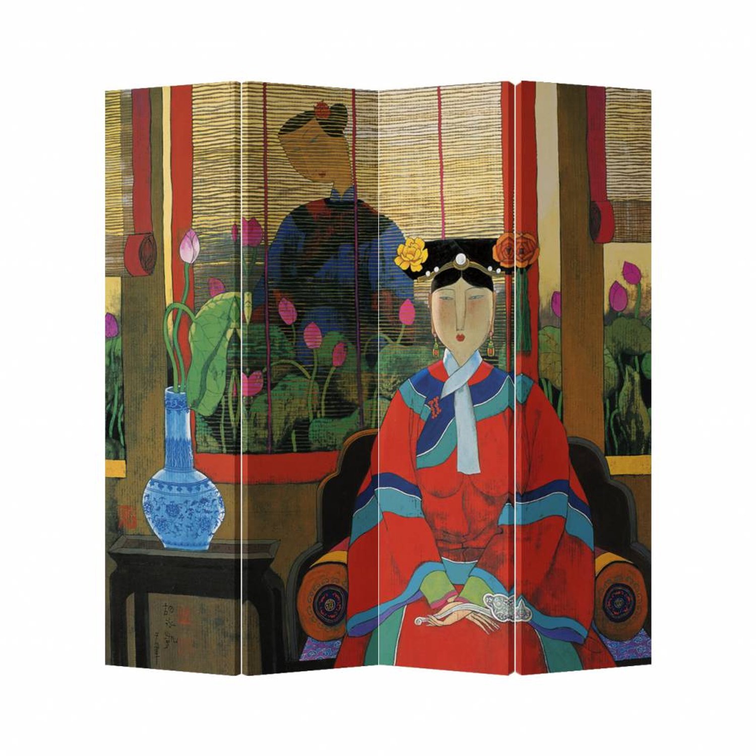 Fine Asianliving Kamerscherm Scheidingswand B160xH180cm 4 Panelen Lady multi