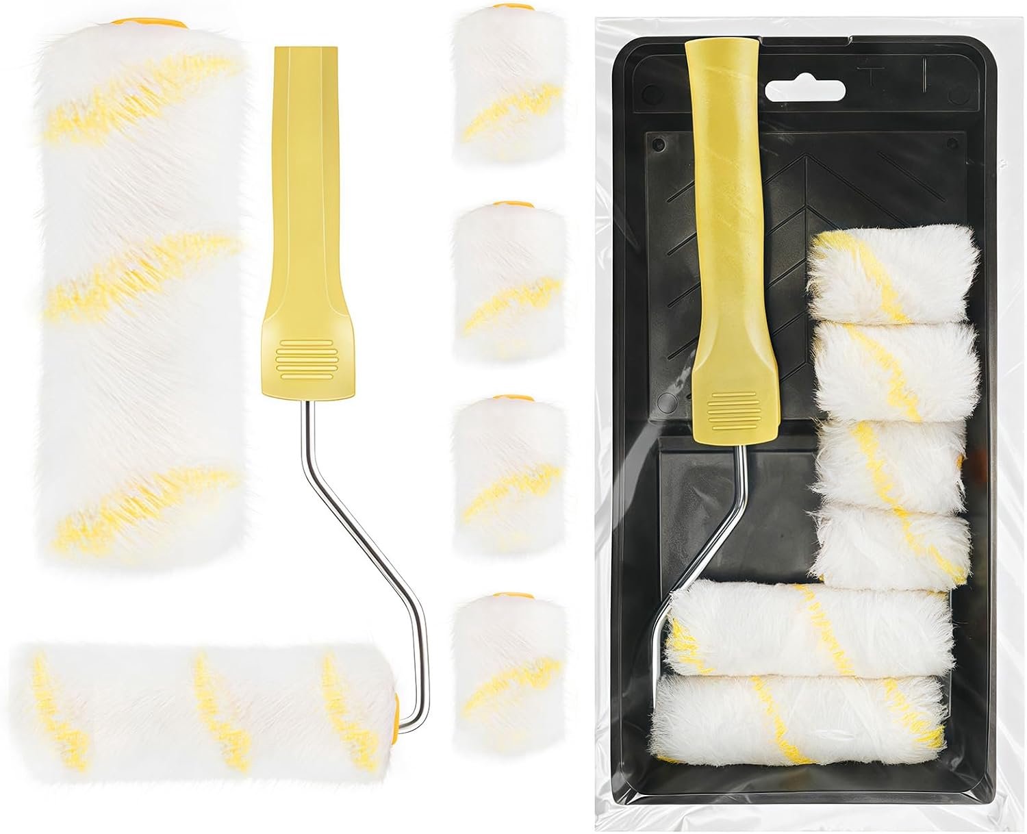 Verfroller wandverfset 8 stuks - 10 cm en 5 cm - ergonomische rolgreep - ideaal voor muren en plafonds - m-winkel