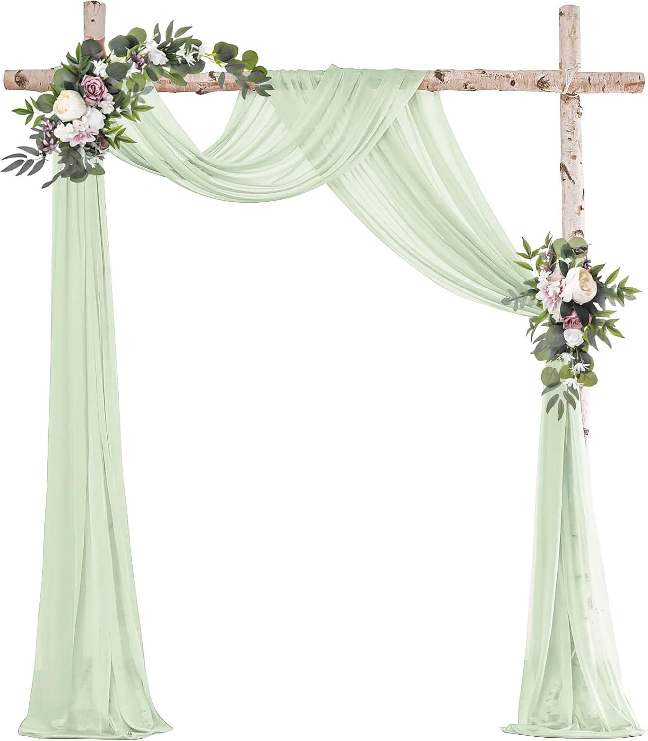 Tulle trouwboog gordijn 75 x 600 cm - chiffon stof - met strik - voor sfeervolle bruiloften - ShopVlot