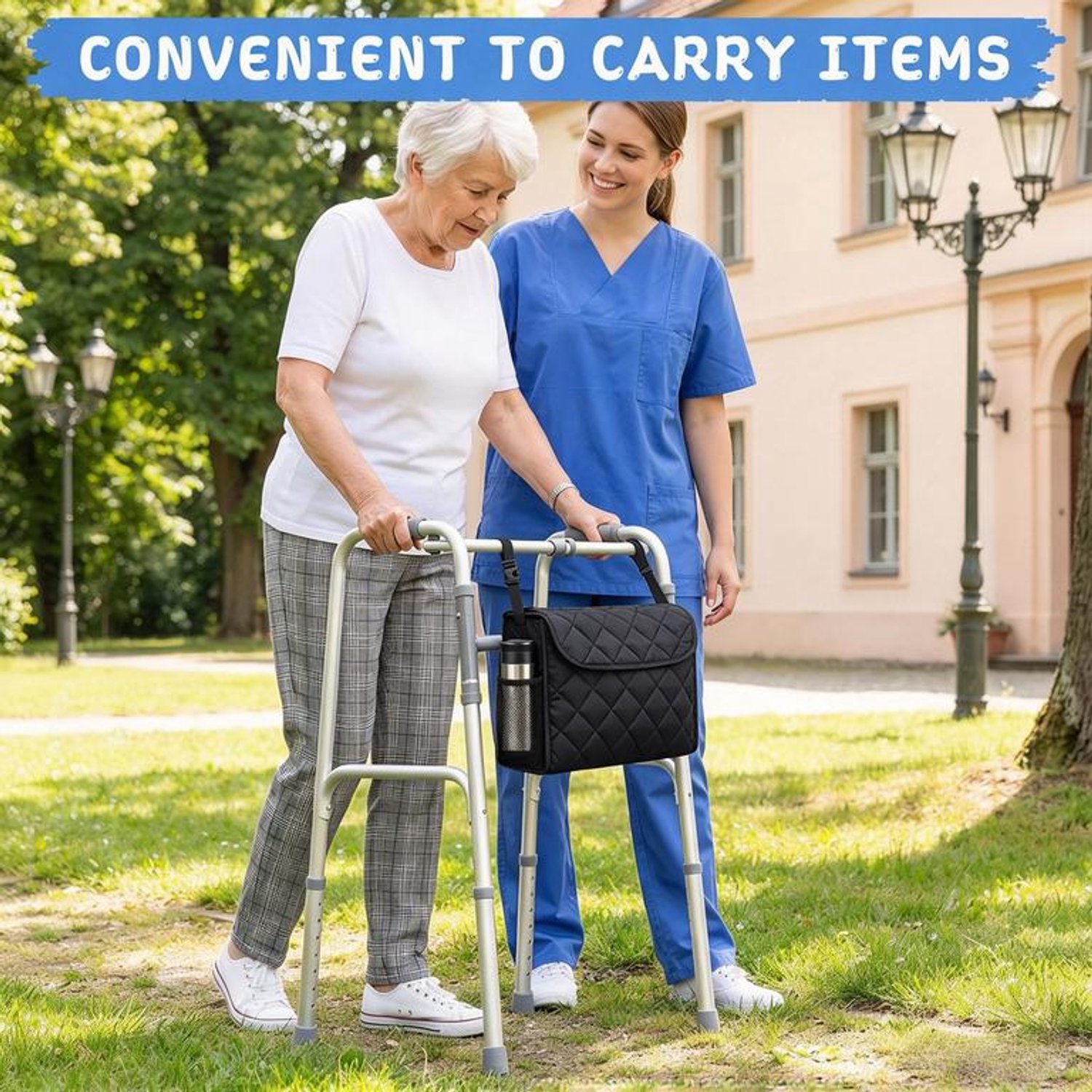 KZQ Rolstoeltas – Tas voor achterop de rolstoel – Waterdichte opbergtas met grote capaciteit – Met verstelbare schouderriem – 39 x 28 cm – Geschikt voor rollators en rolstoelen – Zwart