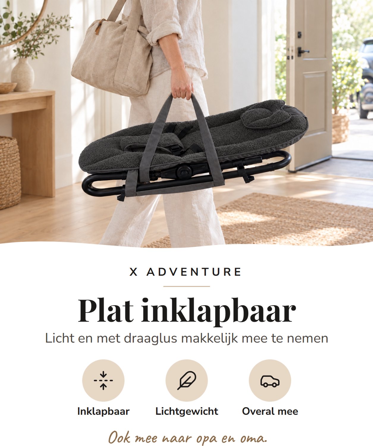 X Adventure Wipstoel Baby – Inklapbaar & Verstelbaar – Baby Schommelstoel met Speelboog – 0-9 Maanden – Donkergrijs – foto 2