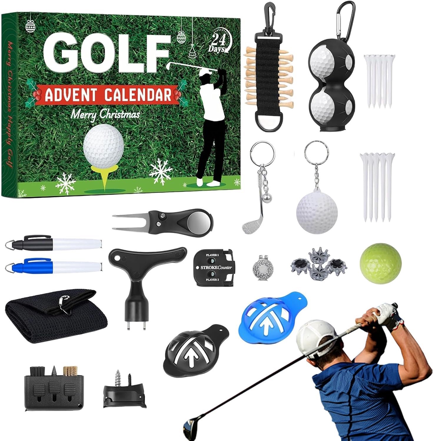 Kerstaftelkalender - Adventskalender 2026 – Adventskalender en cadeaupakket met golfaccessoires
