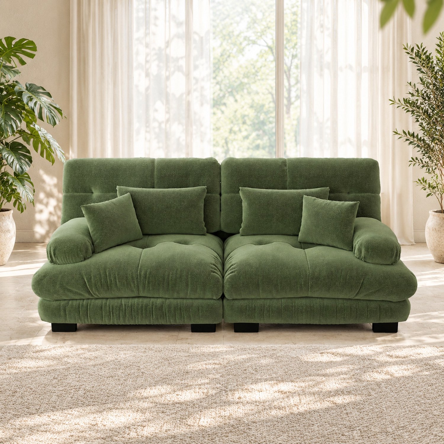 WUVRIE 2-zitsbank 220 cm - Chenille bekleding en 4 kussens - Groen