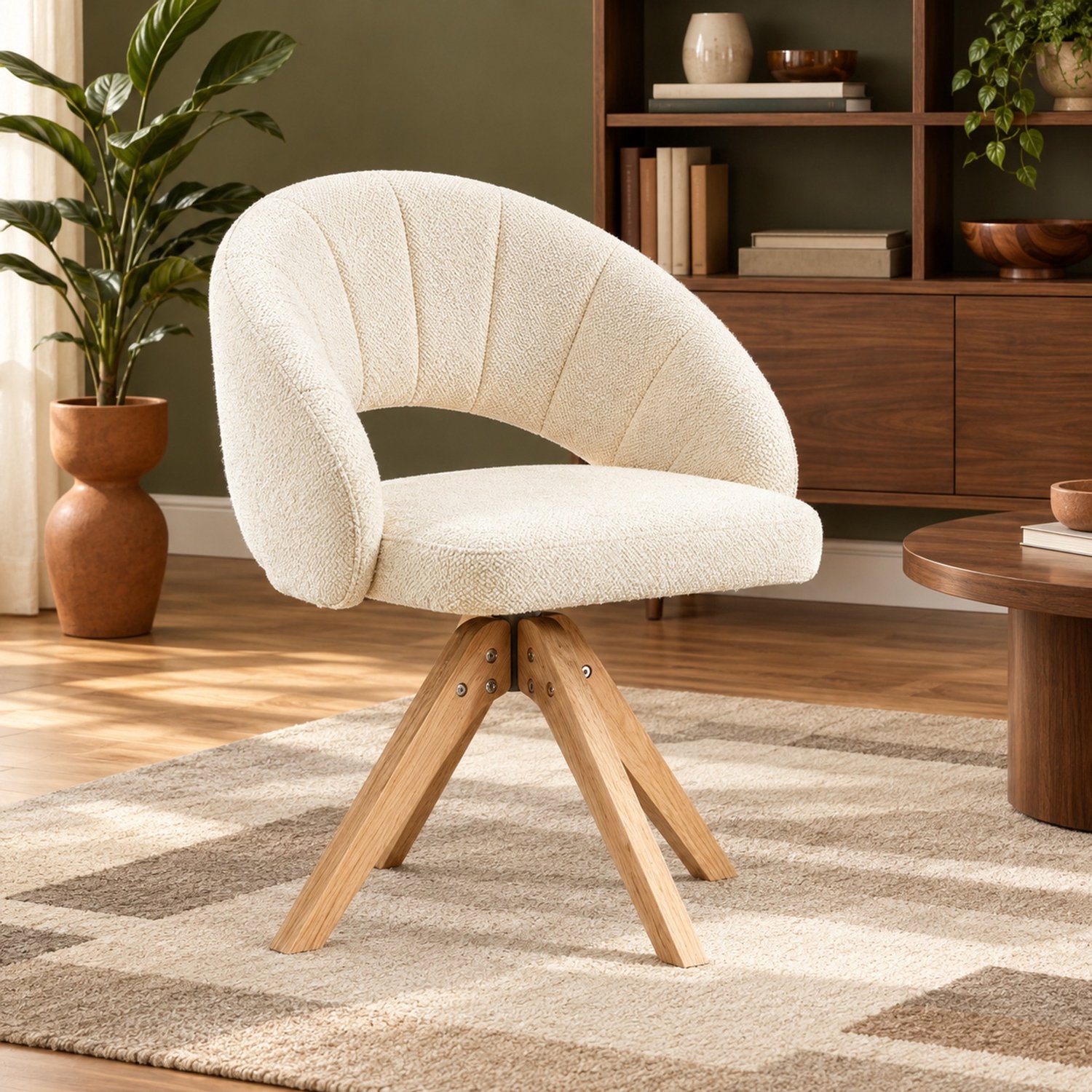 CHICFURN Eetkamerstoel - 360 graden draaibaar - houten vierpoot - wit