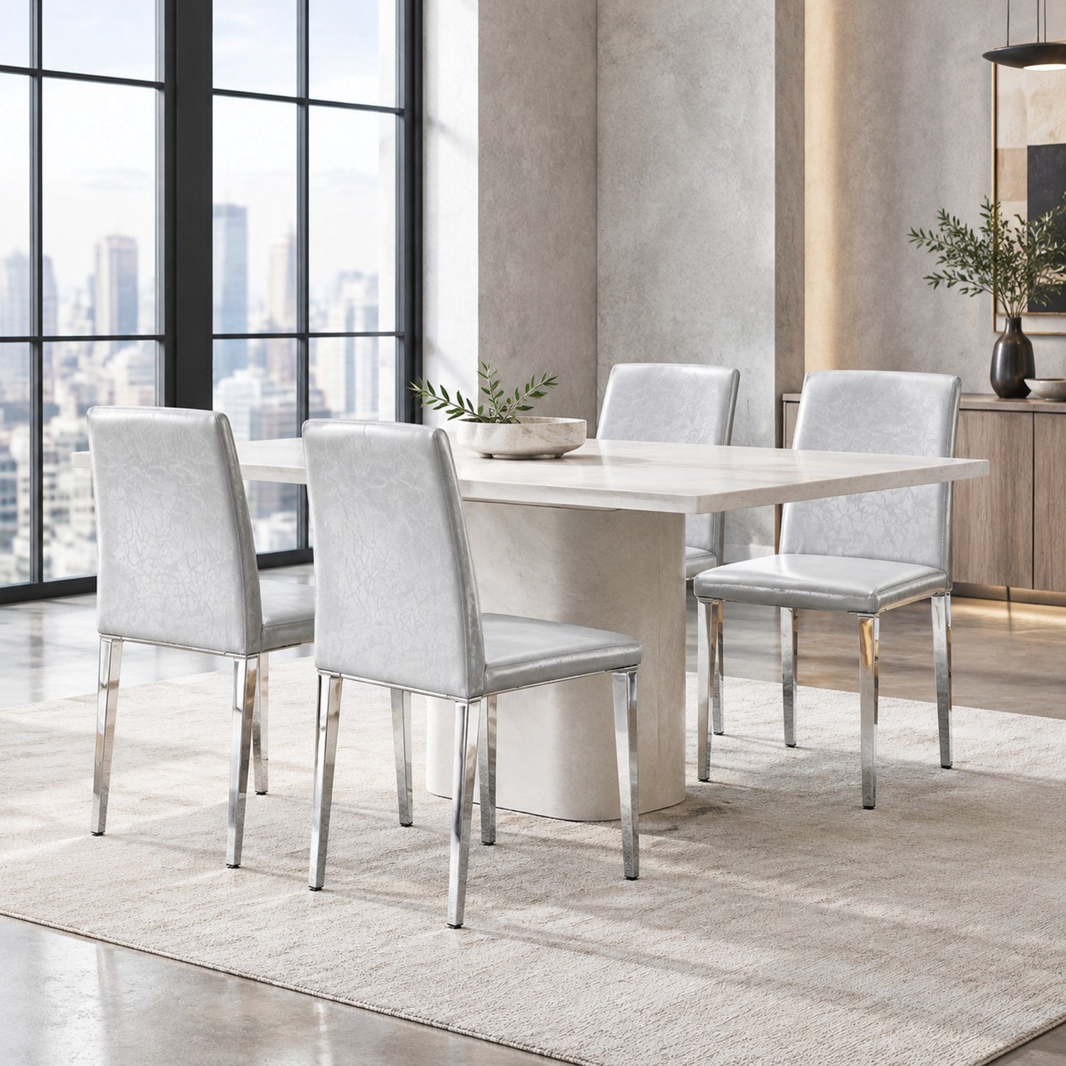 CHICFURN Eetkamerstoel - Hoge rugleuning - Vierpoot - Lichtgrijs en zilver