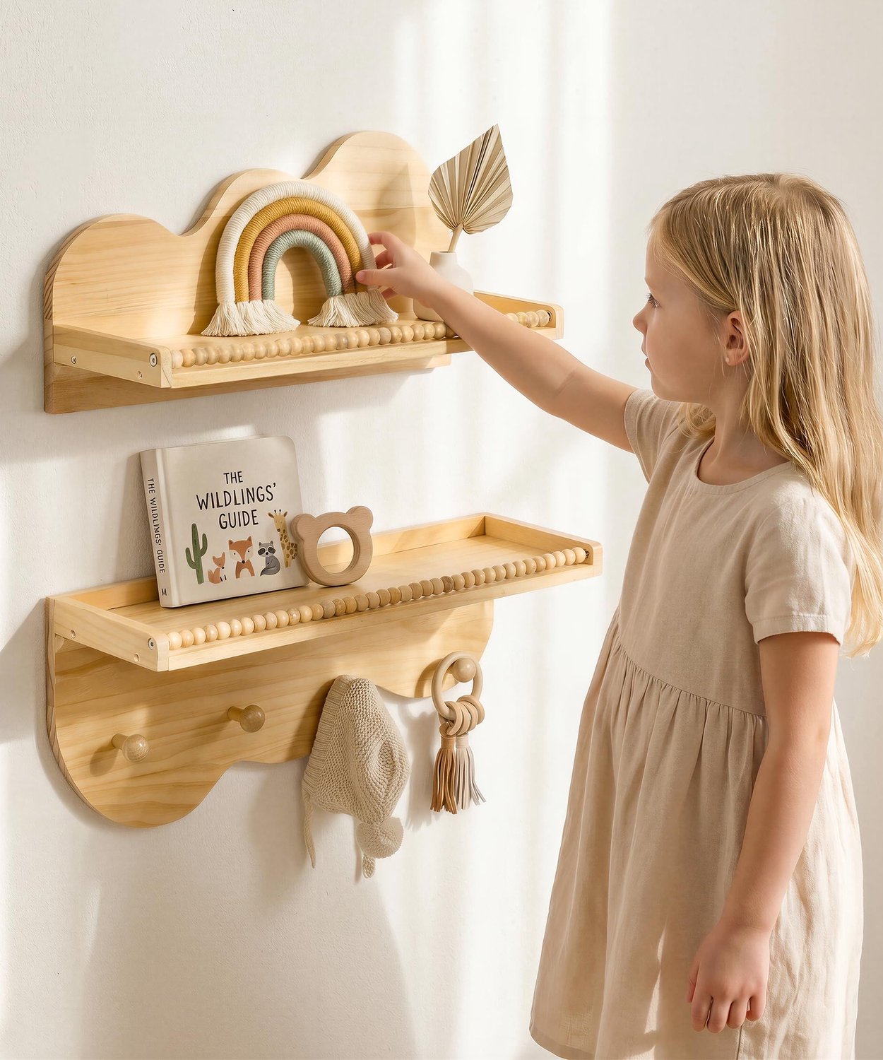 Set van 2 kinderboekenrekken voor aan de muur - 40 cm - houten wandrek voor kinderkamer - zwevende planken - boekenplanken - Montessori-plank voor boeken, speelgoed