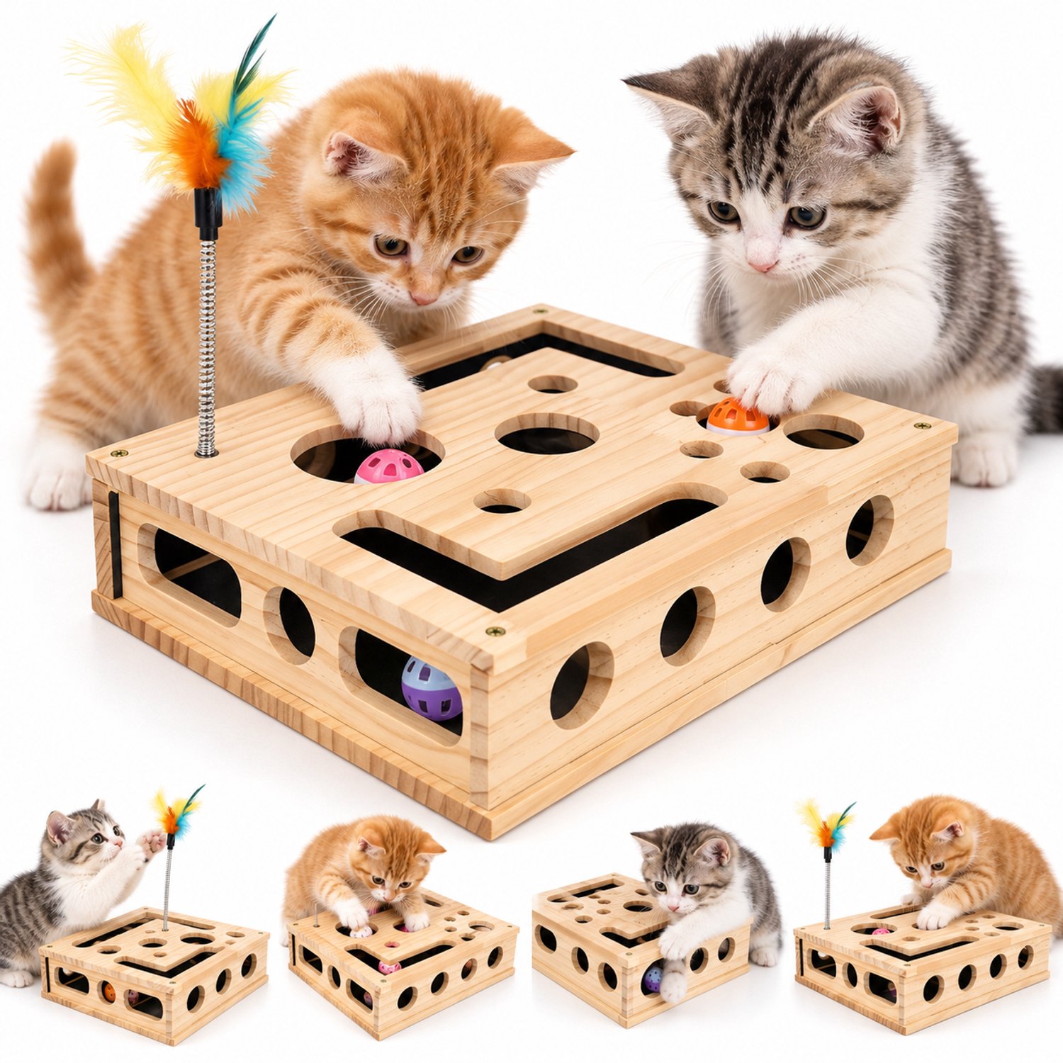 Kattenspeelgoed - Houten interactieve puzzel - Met krabplank voor mentale uitdaging