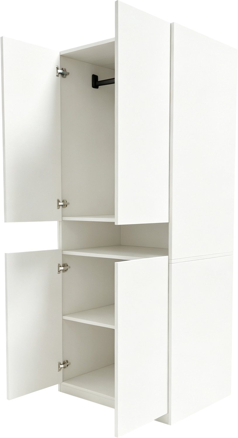 Kledingkast met LED-verlichting - 70 x 55 x 180 cm - Met hanggedeelte en verlicht middenvak - Wit MDF met metaal en multiplex voor de slaapkamer