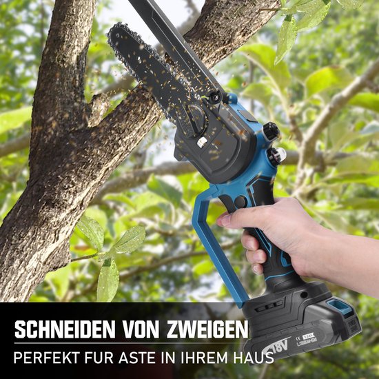 450W Accu Kettingzaag 6 + 8 inch 4000 mAh Auto-Oliër 12m/s 22500RPM Borstelloze EC Motor Veiligheidsslot Mini Elektrisch handkettingzaag Compatibel met Makita 18V Accu Voor Tuin Boomsnoeien Hout — afbeelding 5