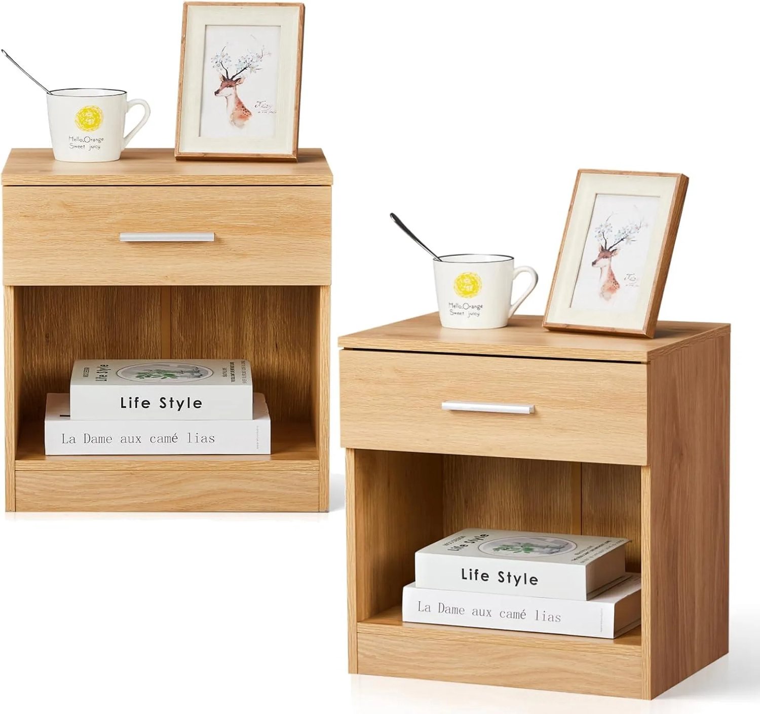 LEADZM Set van 2 Nachtkastjes met 1 lades - Bruin - 39 x 28 x 41 cm