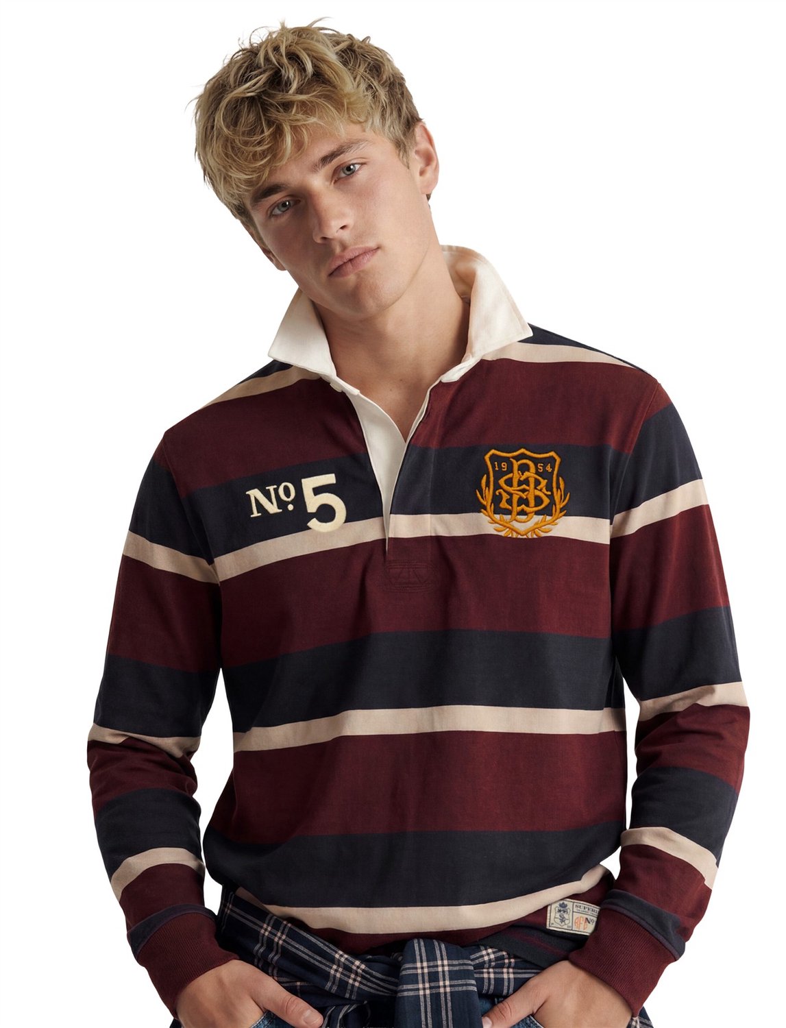 Superdry - Double Emblem Stripe Rugbytop - Heren - Tops