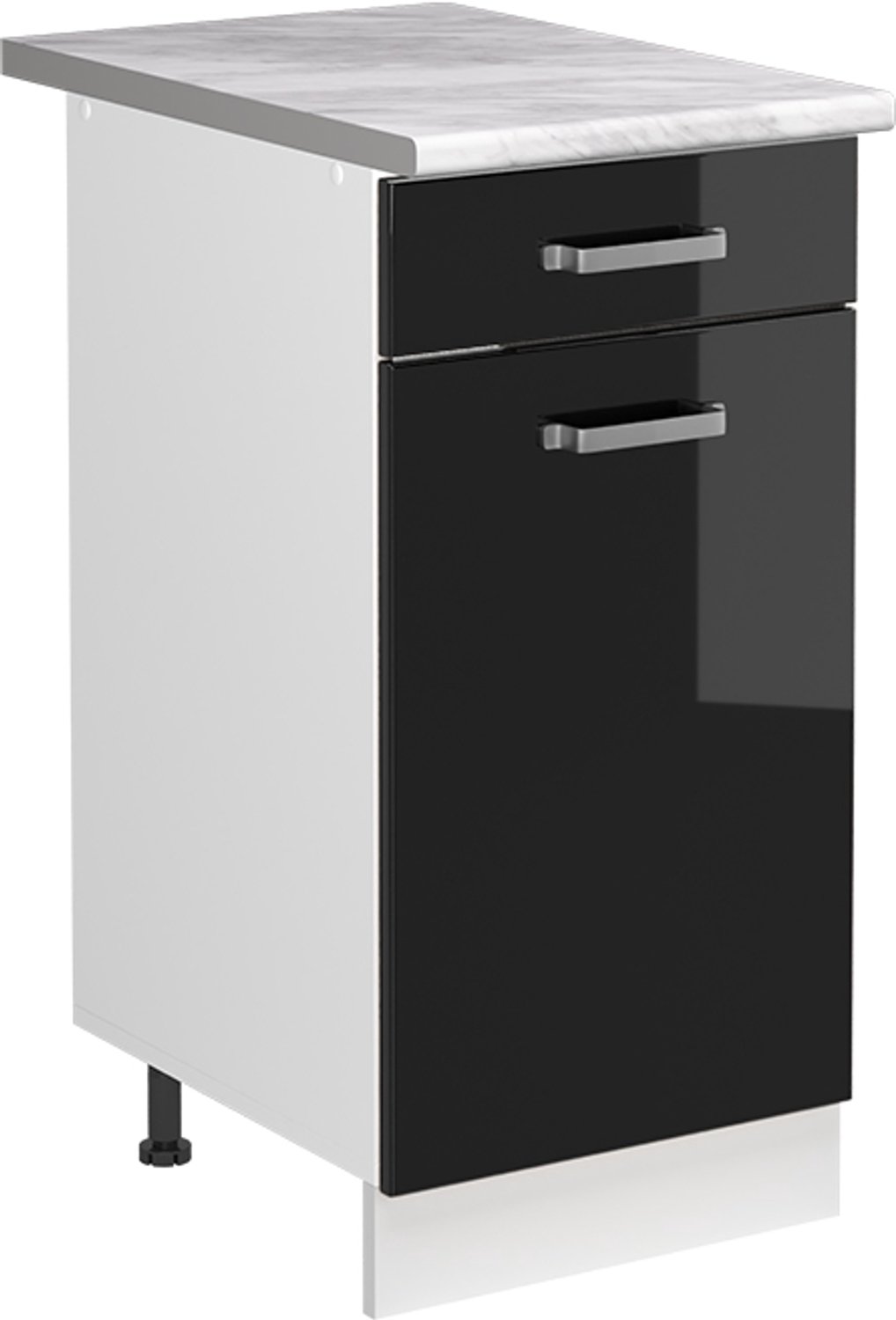 Vicco Wastafelkast R-Line, Zwart hoogglans/Wit, 40 cm marmer werkblad