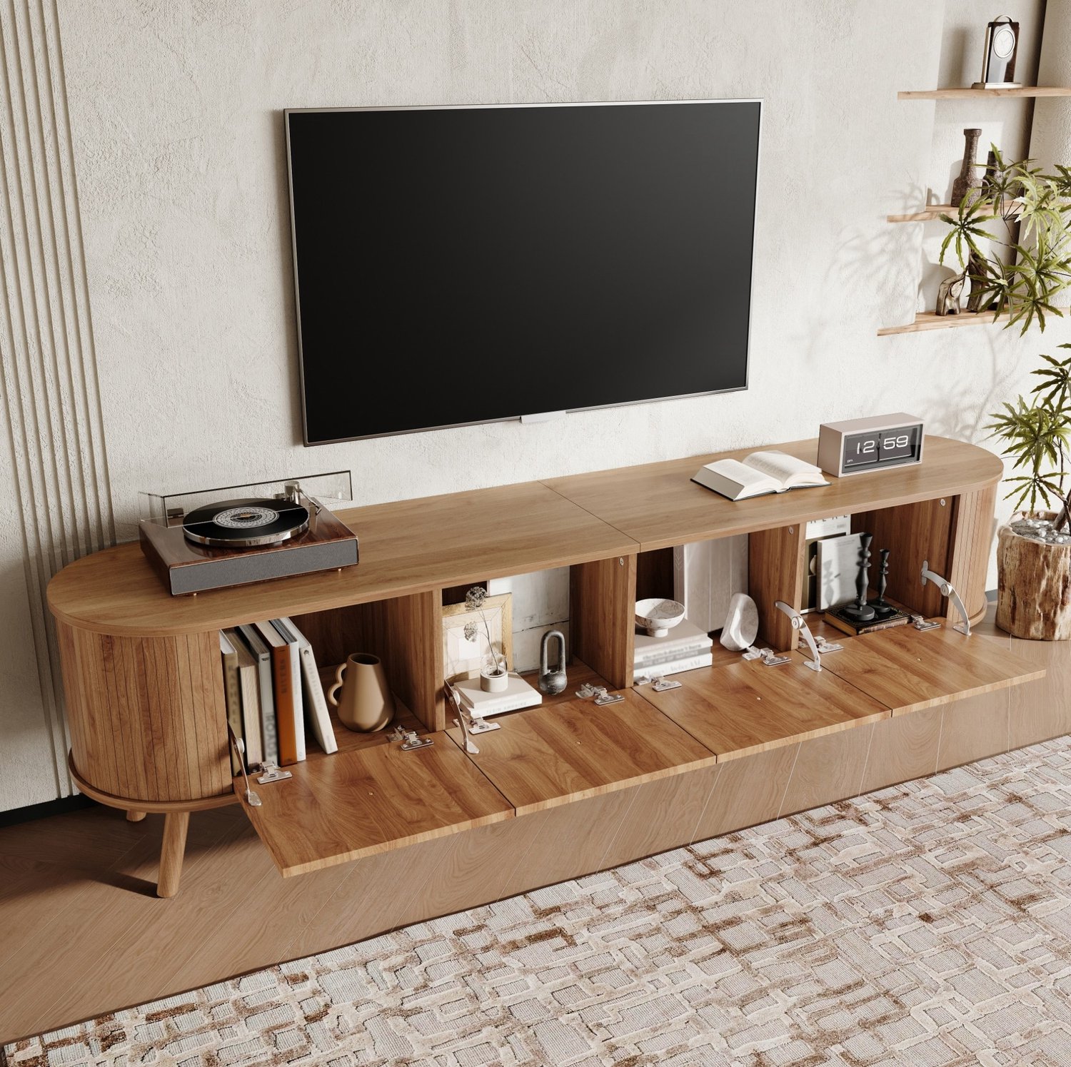 Maisentiel TV-meubel 180 x 38 x 47 cm - 4 klepdeuren - MDF en spaanplaat - eikenkleur Eikenhoutkleur