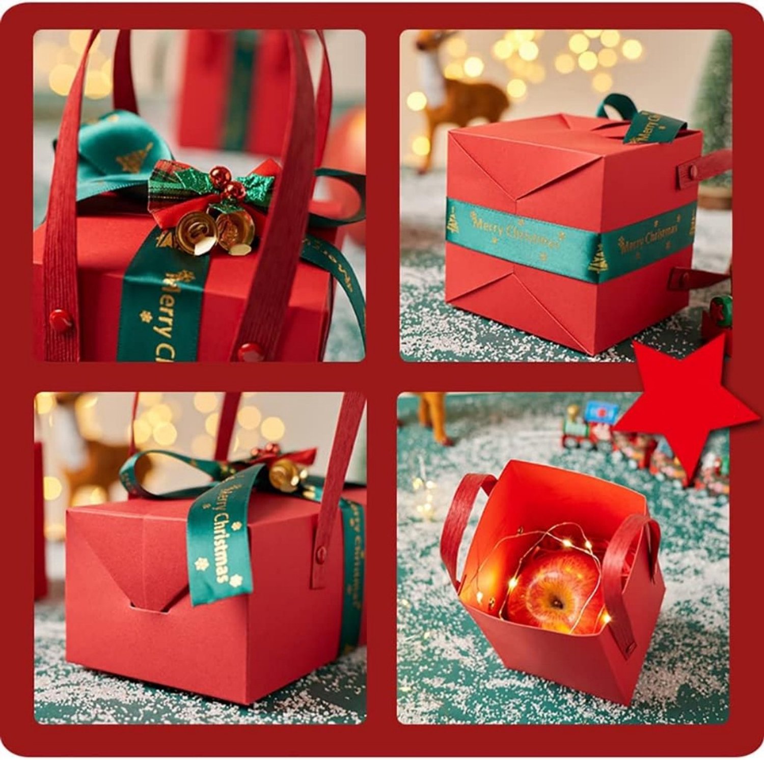 Kerstgeschenkdoos (lege doos met ) – Set van 2 – M-19,5*9,5*7,6 cm – Geschenkdoosje – Klein geschenkdoosje – Verpakkingsdoos – Doosje voor lekkernijen – Decoratieve doos – Geschenkverpakking – Geschikt voor het verpakken van kerstcadeaus, enz. – foto 6