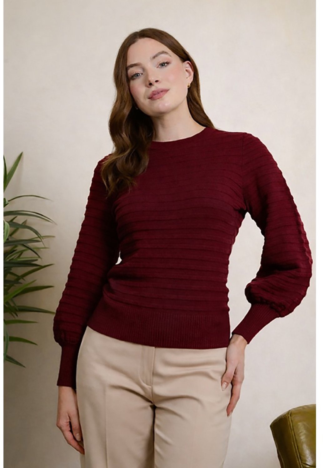 Banned - Carla July Gebreide trui - L - Bordeaux rood