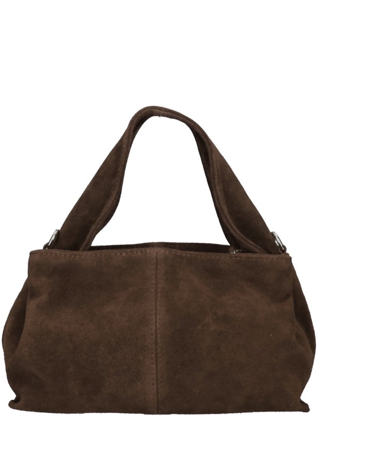 Donkerbruine Suède Handtas Laila – Trendy Dames Schoudertassen - Gouden Details - Breed Handvat & Extra Hengsel - Borse in Pelle - Donkerbruin