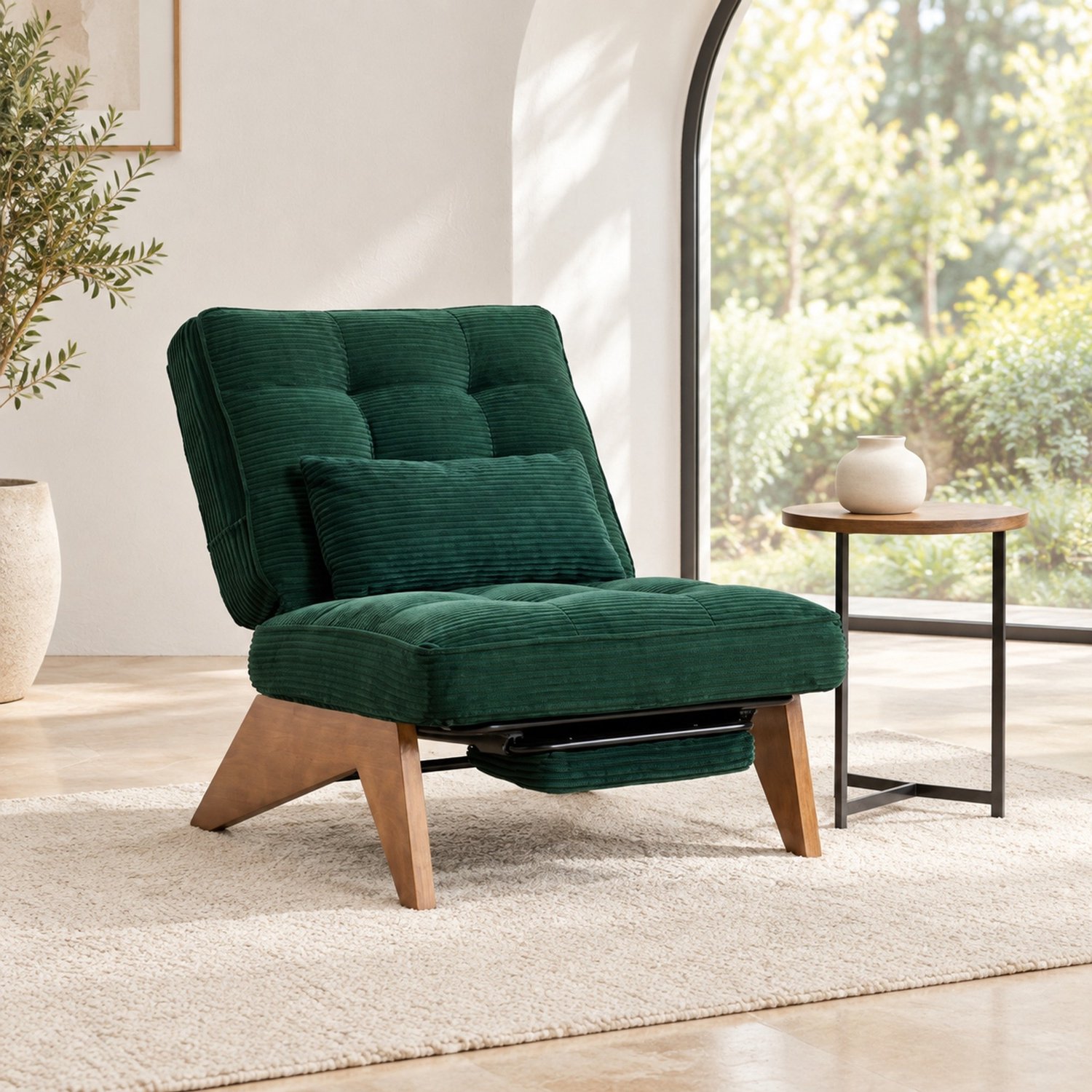 CHICFURN Fauteuil - Verstelbare rugleuning - Houten poten - Smaragdgroen Emerald