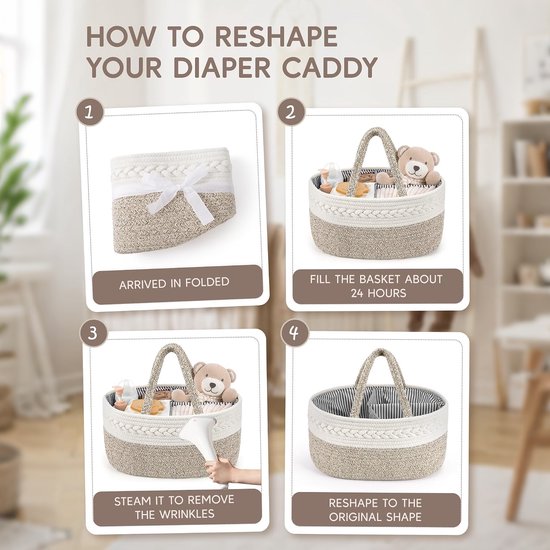Kraammand - Baby Mand - Met drie vakken - Babyshower - Kraamcadeau meisje ofjongen - Mooi, praktisch en overzichtelijk - Wit en bruin — afbeelding 5