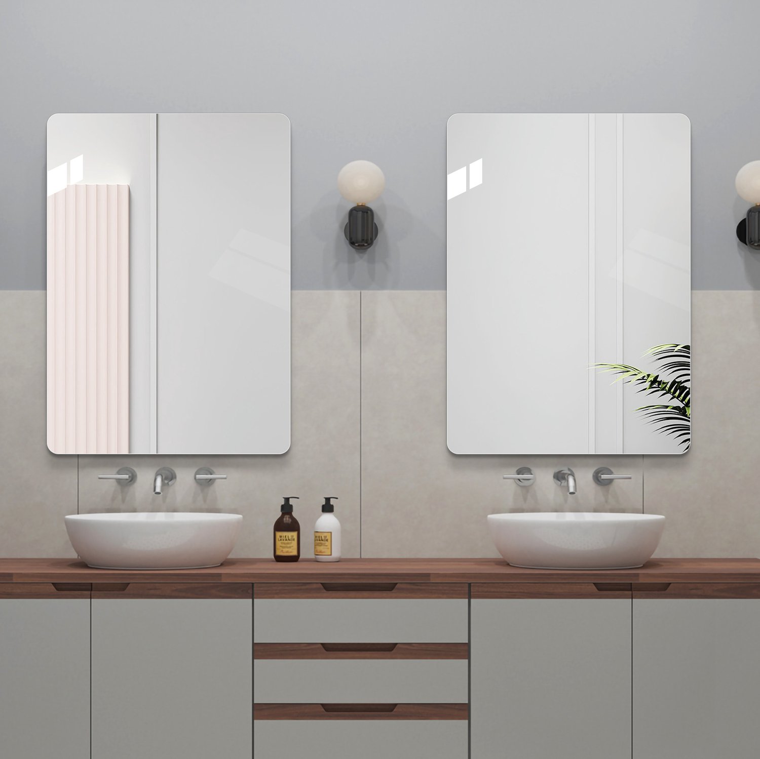 WUVRIE Badkamerspiegel 70x50 cm - Frameloos met afgeronde hoeken en veiligheidsfolie - Zilver