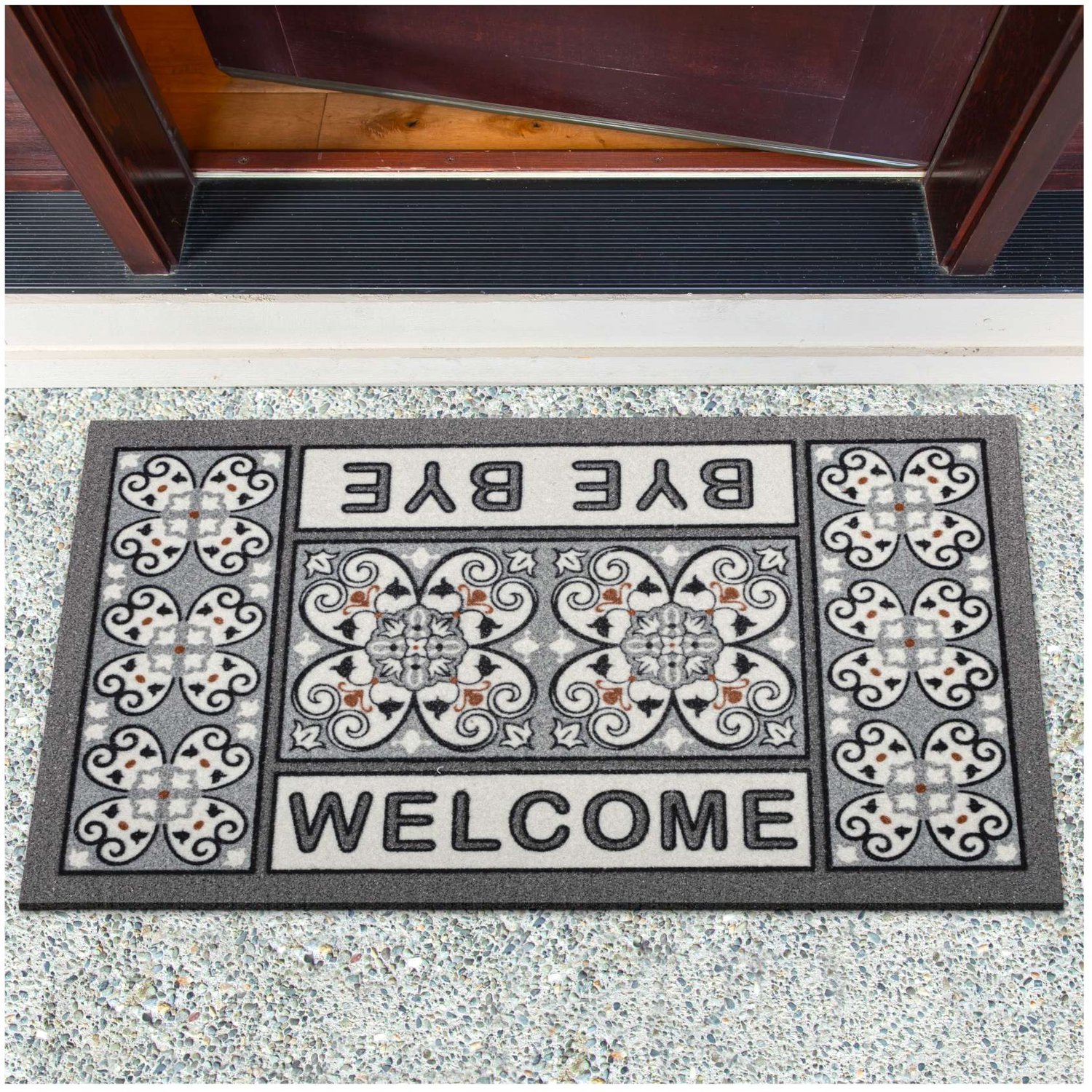 ANRO Welcome Bye Bye Deurmat Grijs 40x68 cm - Antislip - 3D-effect