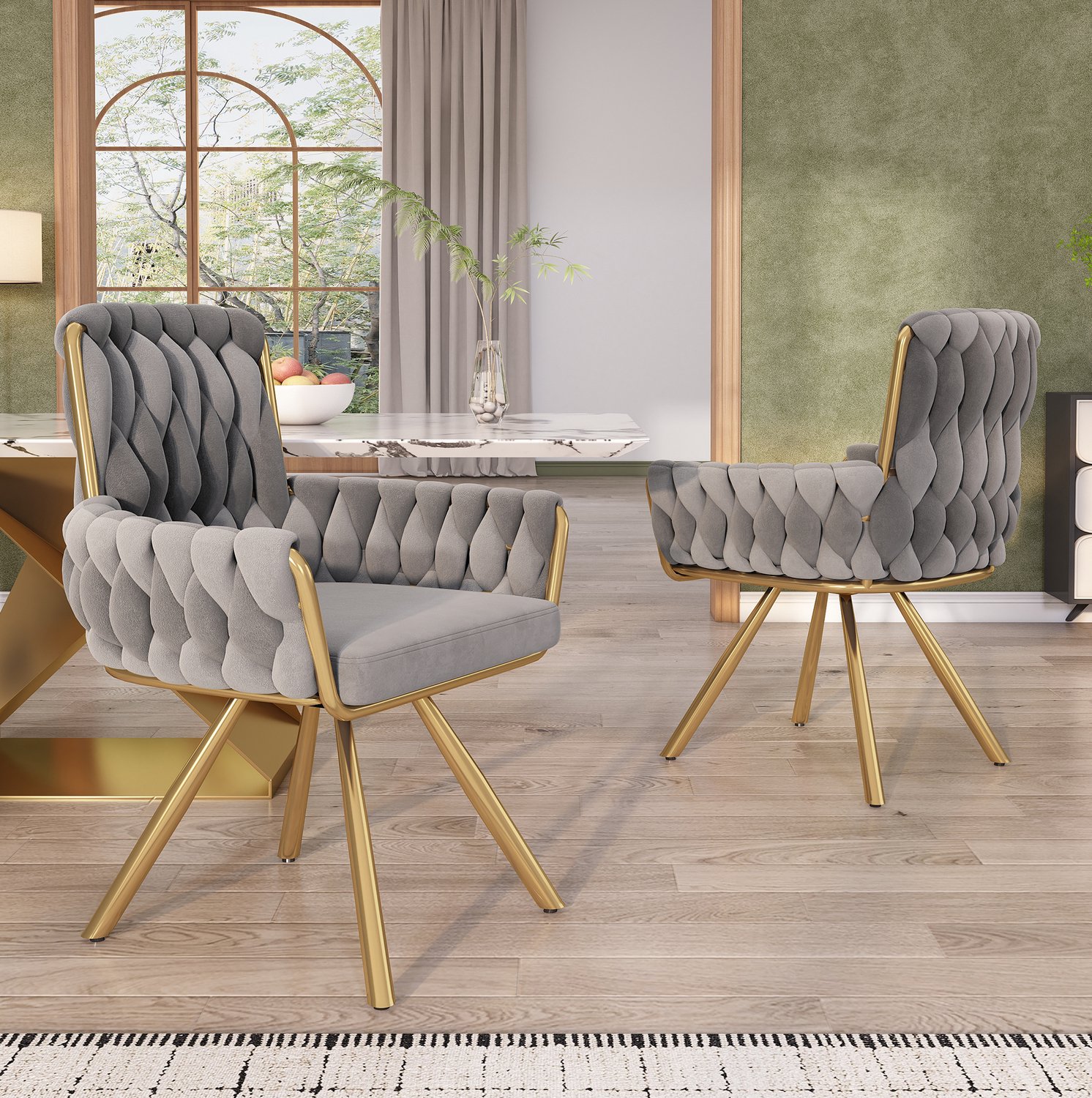 CHICFURN Eetkamerstoel set van 2 - Draaibaar - Met armleuningen - Grijs