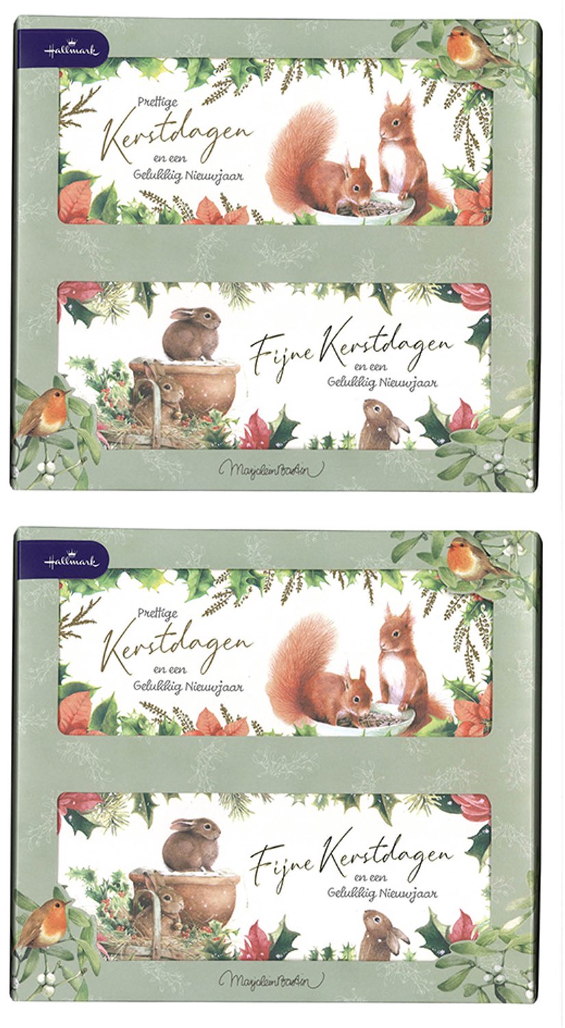 Hallmark - Marjolein Bastin - 24 Kerstkaarten - 2 luik - Eekhoorntjes - Konijntjes - Goudfolie - Kerst - Nieuwjaar - 9 x 18.5 cm