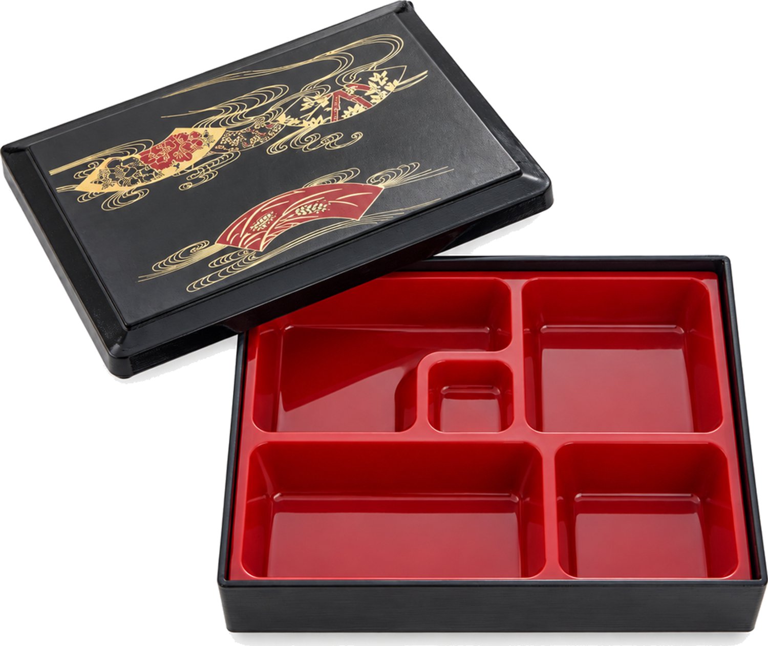 Broodtrommel met vijf vakken, deksel en Japanse stijl, 27 × 21 × 6 cm