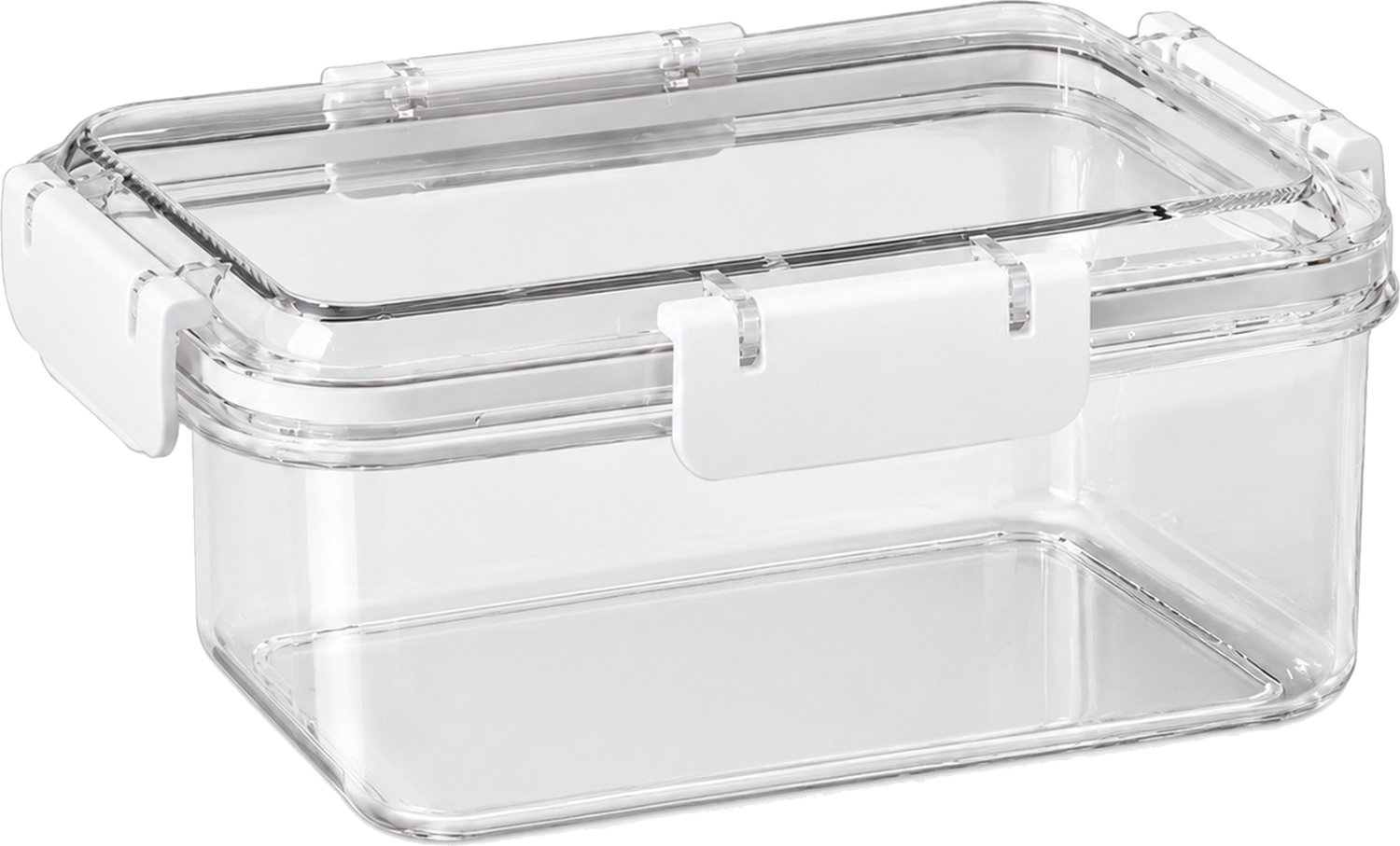 Broodtrommel 1000 ml, vierkante transparante PP-bewaarbox met ivoorwitte clips