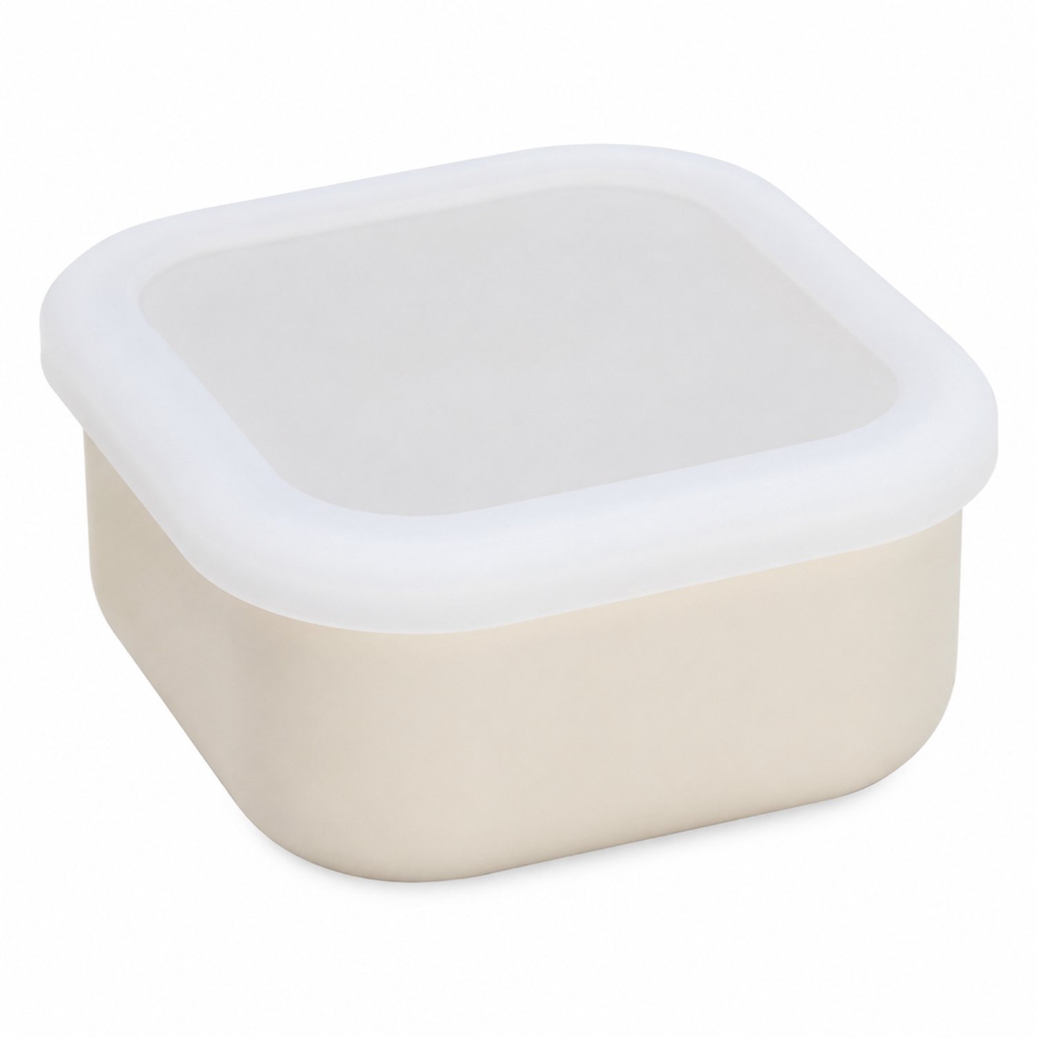 Broodtrommel van 600 ml, vierkant, siliconen, met transparant deksel, gebroken wit, 13,5 × 13,5 × 6,5 cm