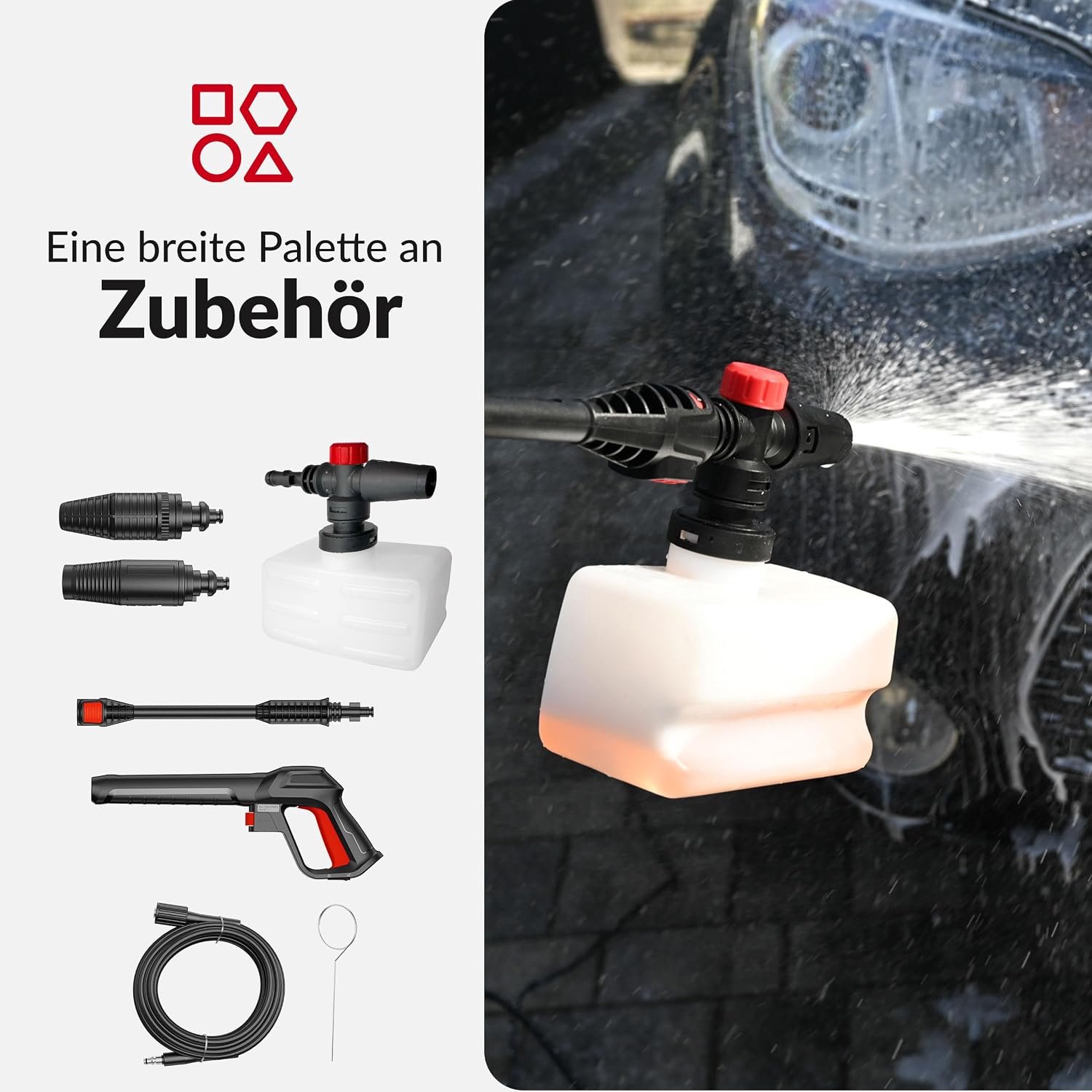 Hogedrukreiniger - Laura Homestore Hudson - 1800W - 220 Bar - 450 l/h - Inclusief Terrasborstel, Schuimsproeier & Velgenborstel - Zwart/Rood