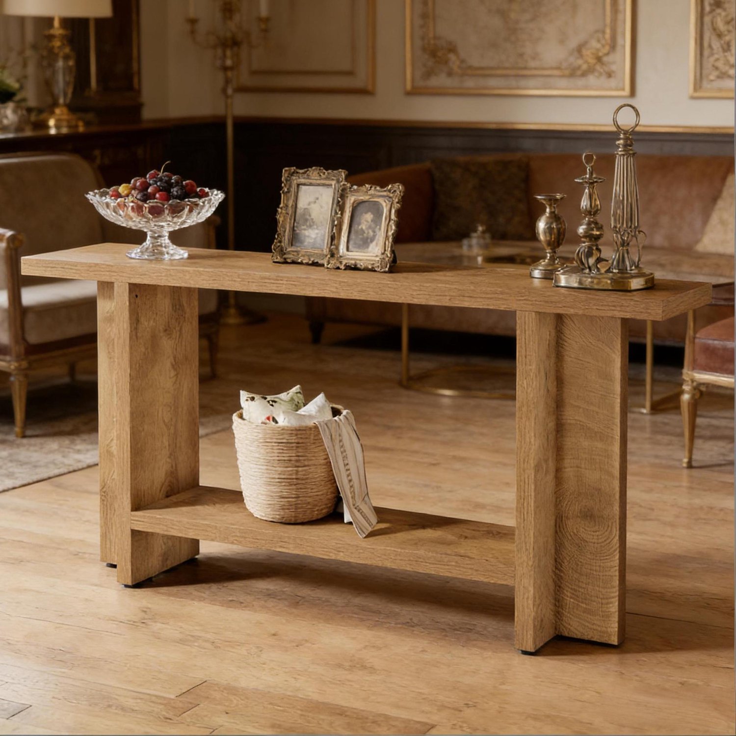 WUVRIE Sidetable 150x30x80 cm - 2 niveaus met onderplank - Bruin