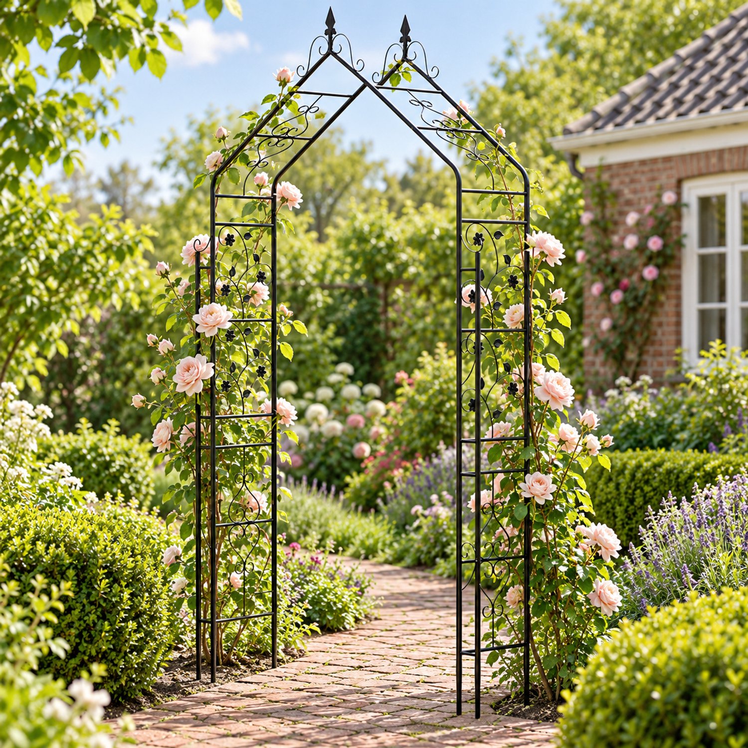 unho Rozenboog - Metalen Tuinboog voor Klimplanten - Gotische Puntvorm - Zwart - 155 x 35 x 260 cm