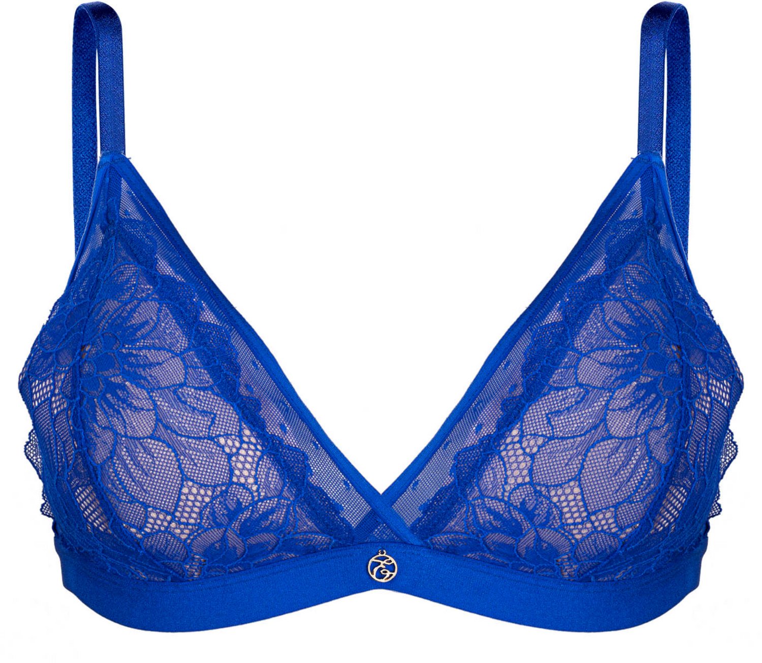 ESOTIQ Nyla - Bralette - Kobaltblauw - Zachte driehoekcups - Bloemenkant en gestippelde mesh
